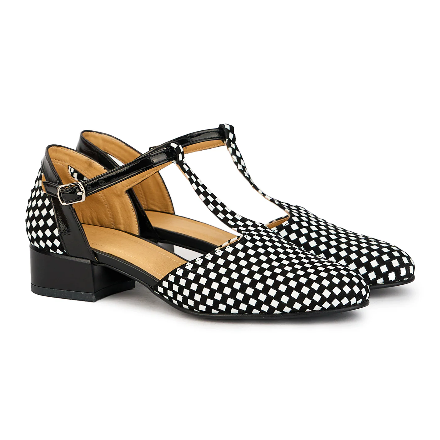 Pantofi dama din piele naturala carouri cu toc 3 cm 17397 - Image 4