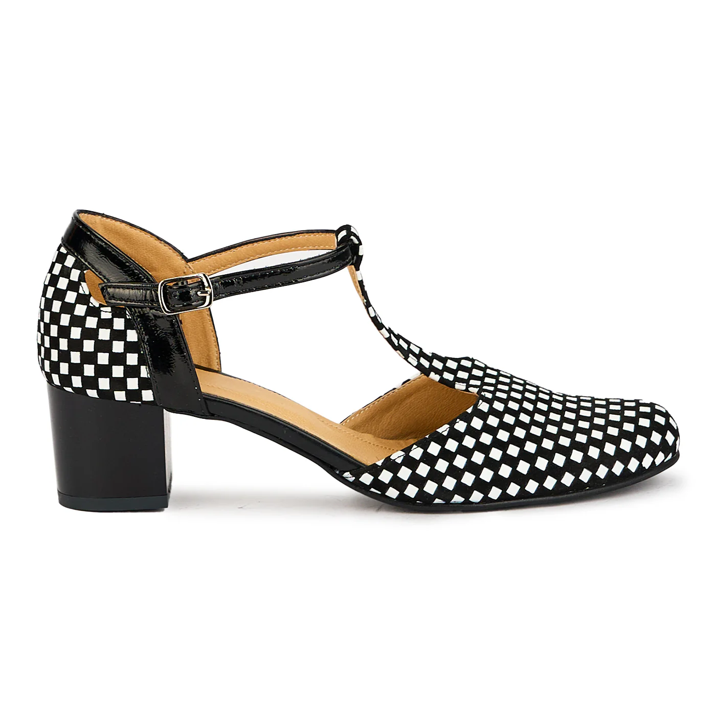 Pantofi dama din piele naturala carouri cu toc 5 cm 17395