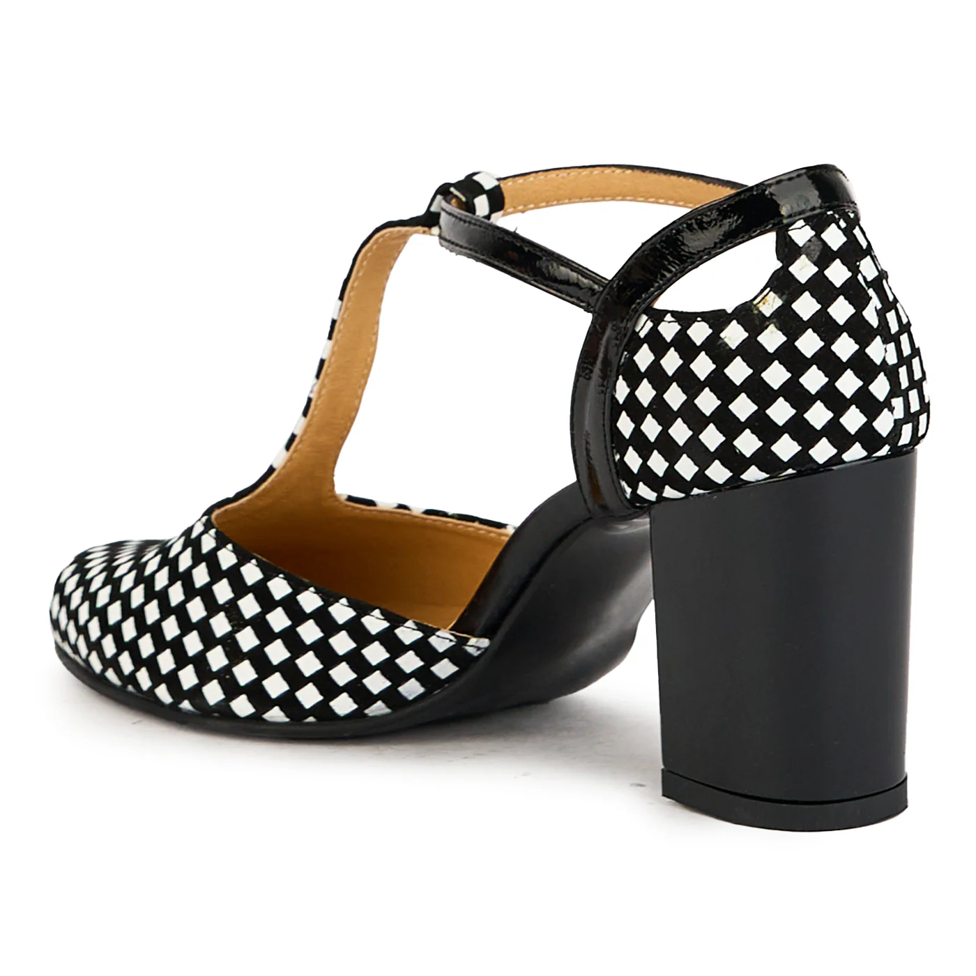 Pantofi dama din piele naturala carouri cu toc 7.5 cm 17396 - Image 2