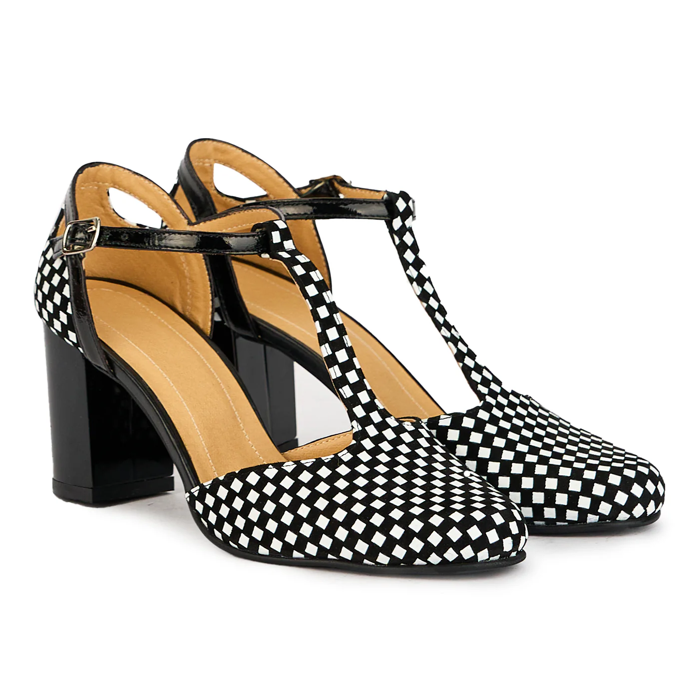 Pantofi dama din piele naturala carouri cu toc 7.5 cm 17396 - Image 4