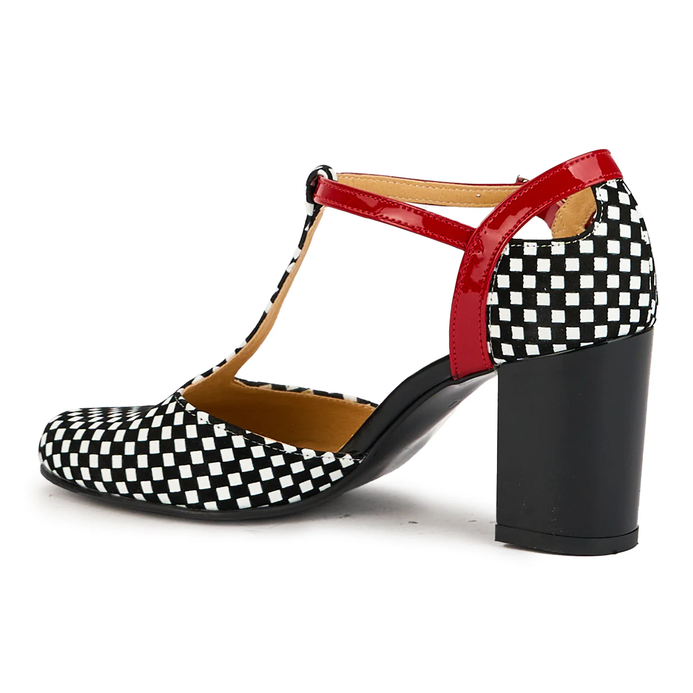 Pantofi dama din piele naturala carouri cu toc 7.5 cm 17398 - Image 2
