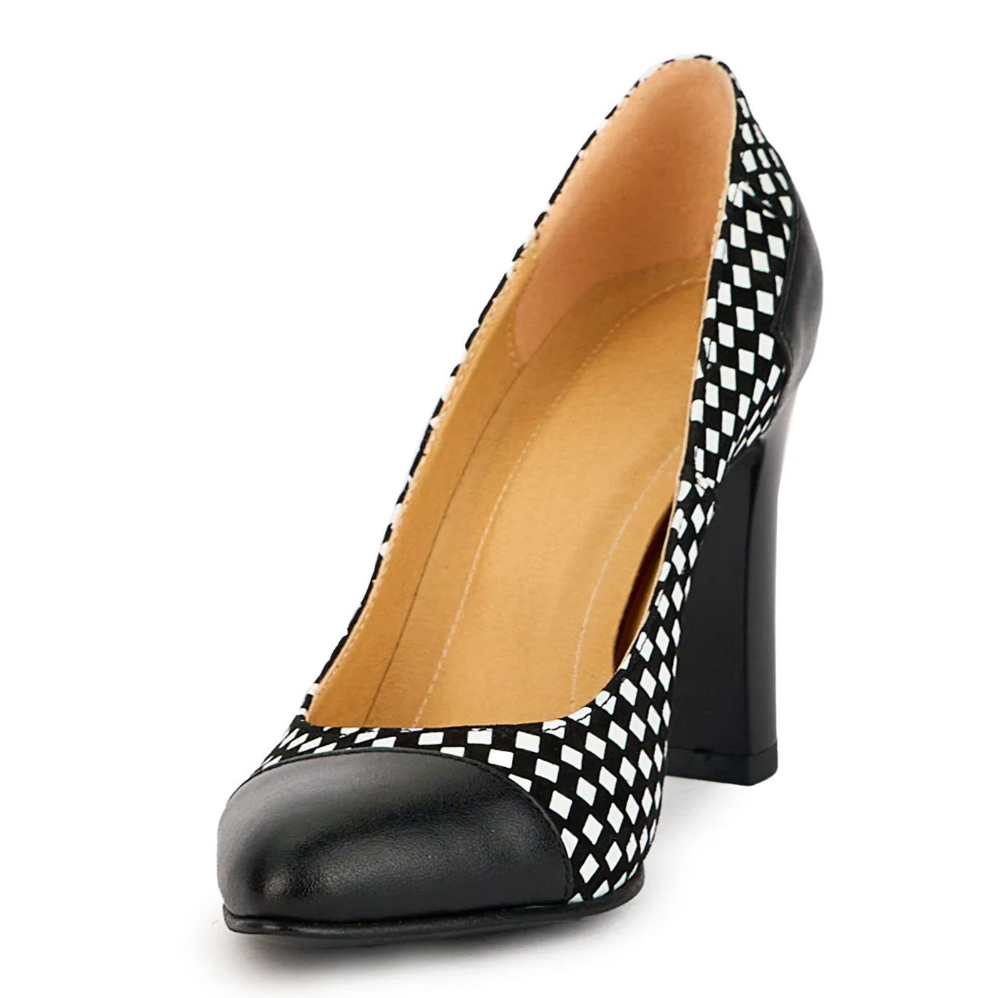 Pantofi dama din piele naturala carouri cu toc 9 cm 17399 - Image 3