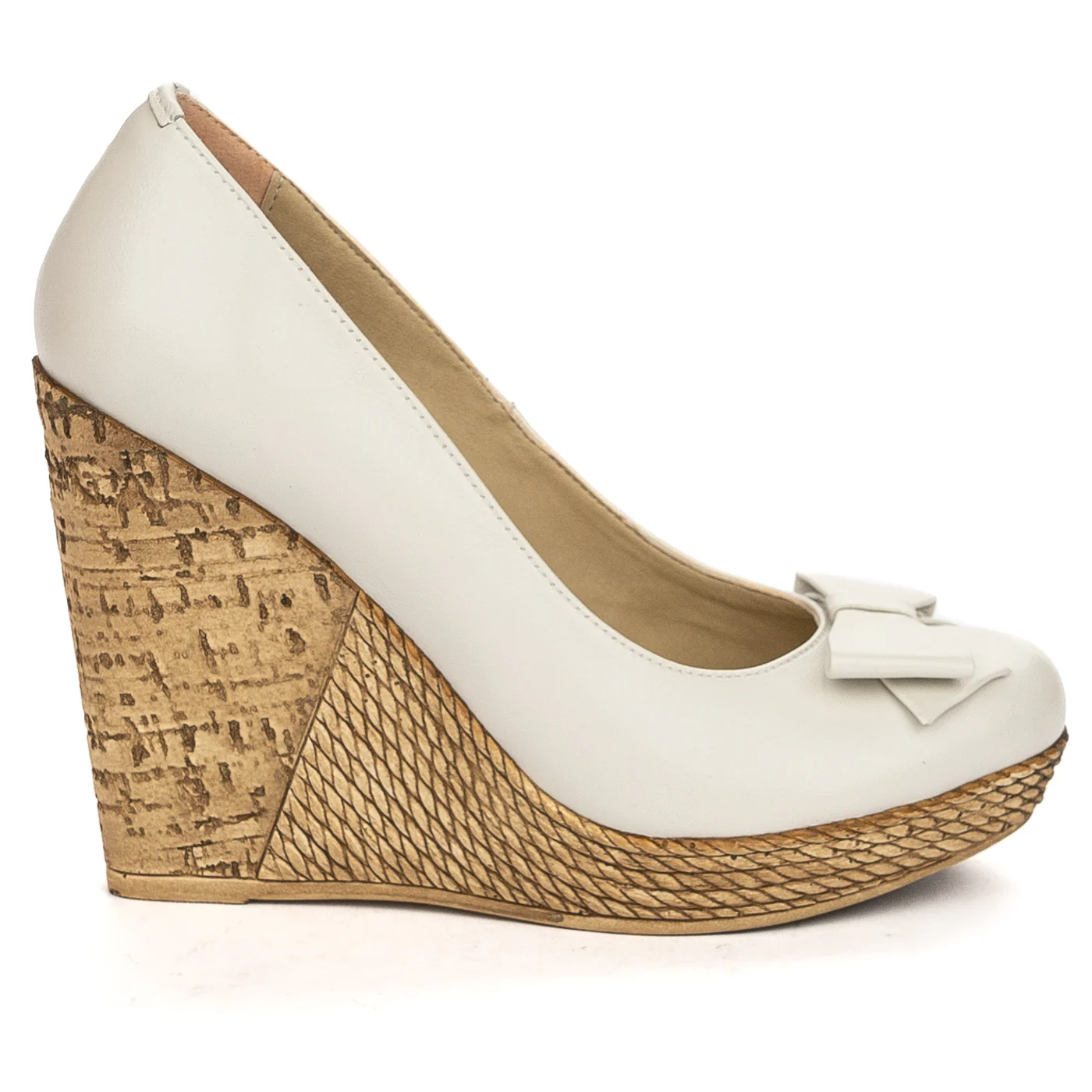 Pantofi dama din piele naturala alba cu platforma 13816