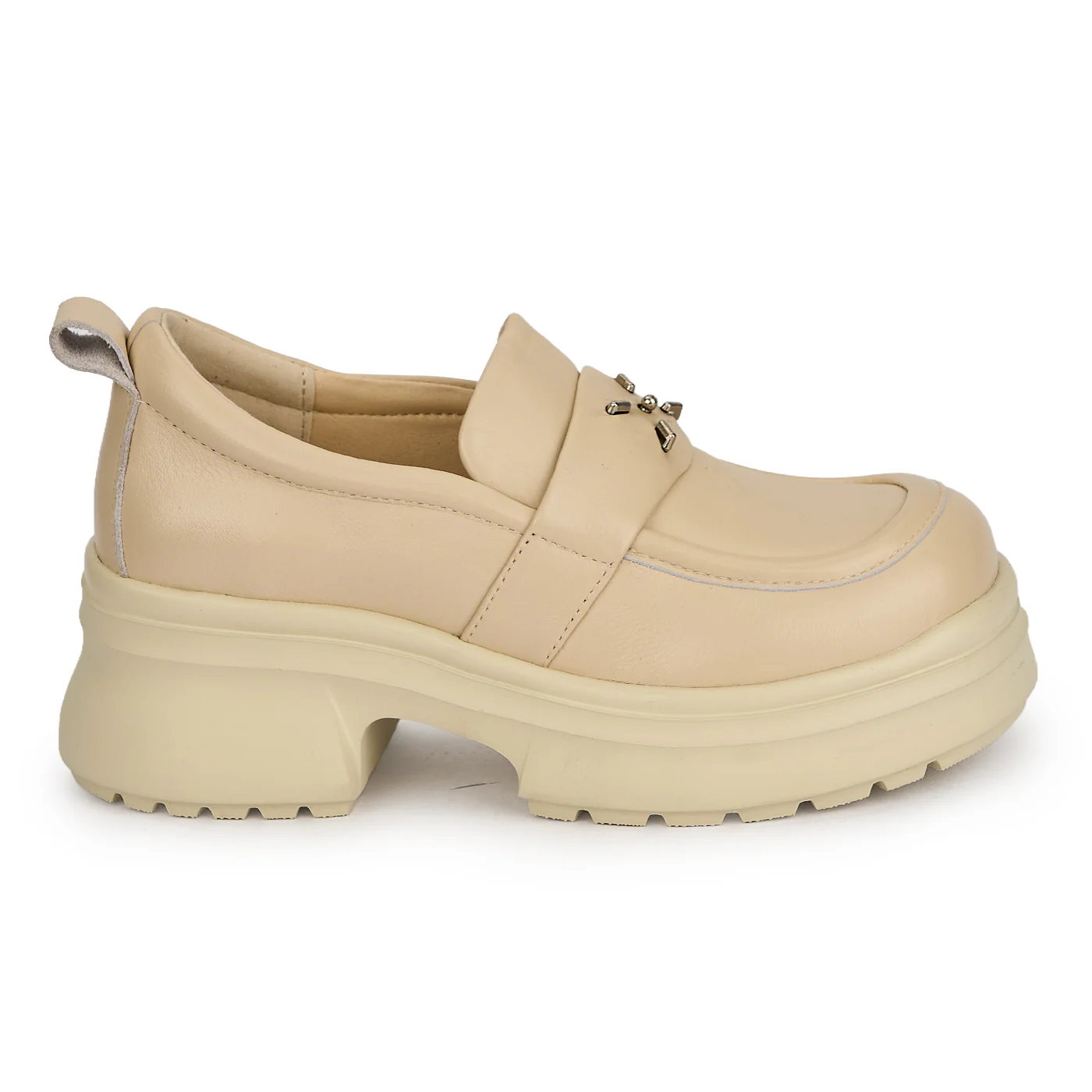 Pantofi dama din piele naturala crem cu talpa inalta 5.5 cm 19503
