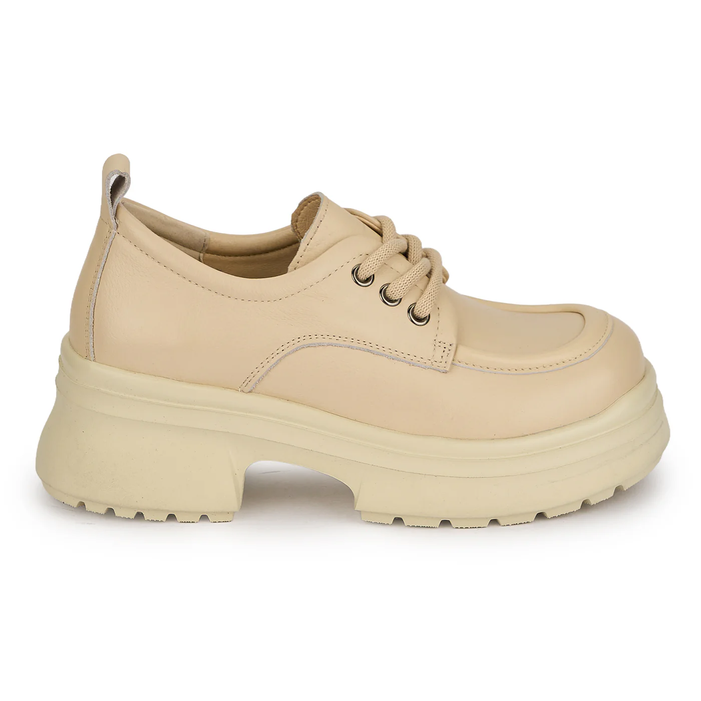 Pantofi dama din piele naturala crem cu talpa inalta 5.5 cm 19550