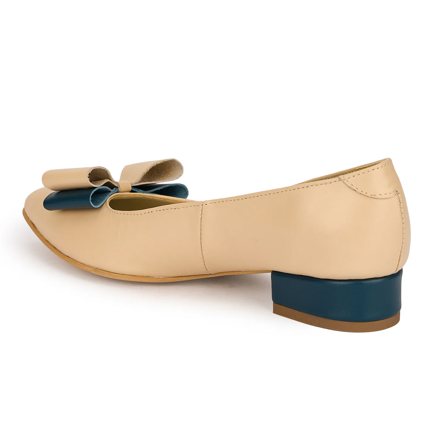 Pantofi dama din piele naturala crem cu toc gros 3 cm 18881 - Image 2