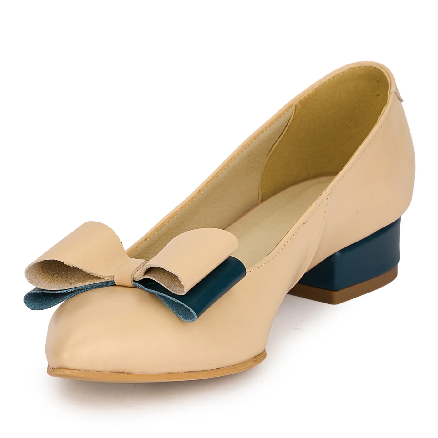 Pantofi dama din piele naturala crem cu toc gros 3 cm 18881 - Image 3