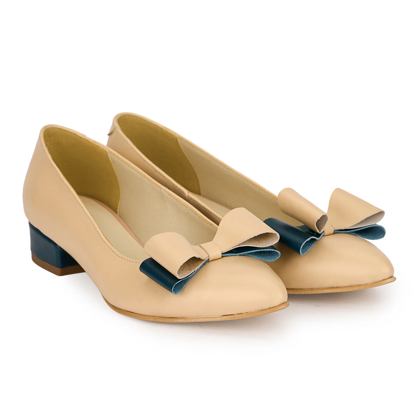Pantofi dama din piele naturala crem cu toc gros 3 cm 18881 - Image 4