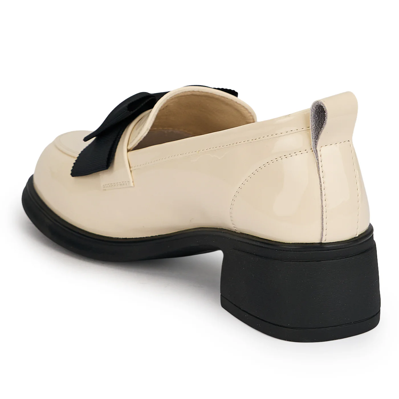 Pantofi dama din piele naturala crem cu toc gros 4 cm 19594 - Image 2