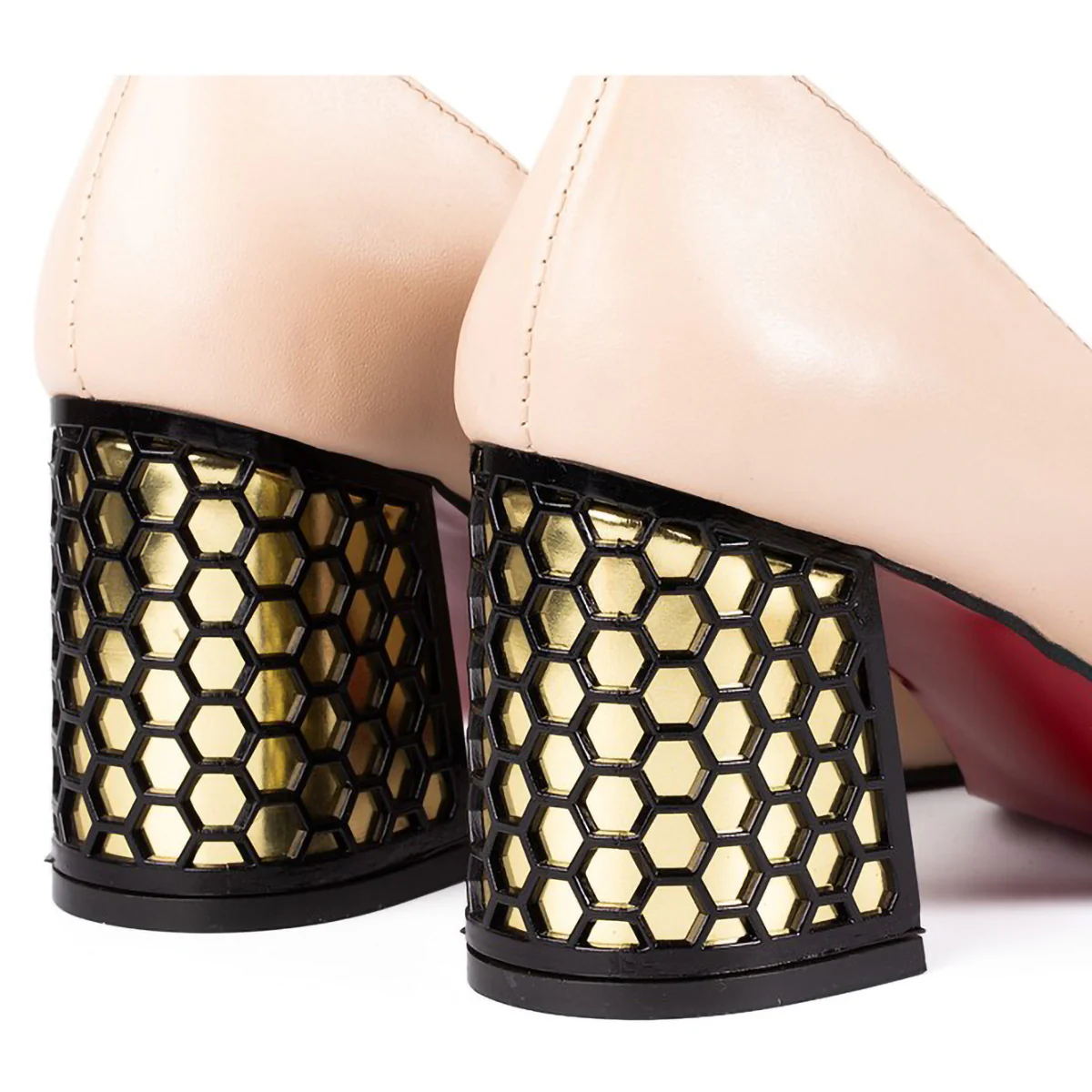 Pantofi dama din piele naturala crem cu toc gros 7.5 cm 15723 - Image 4