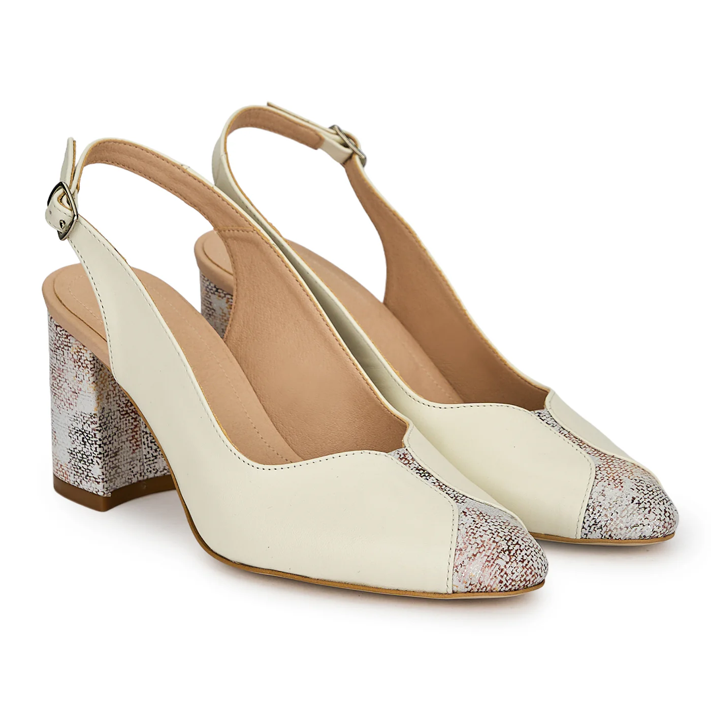 Pantofi dama din piele naturala crem cu toc gros 7 cm 19415 - Image 4