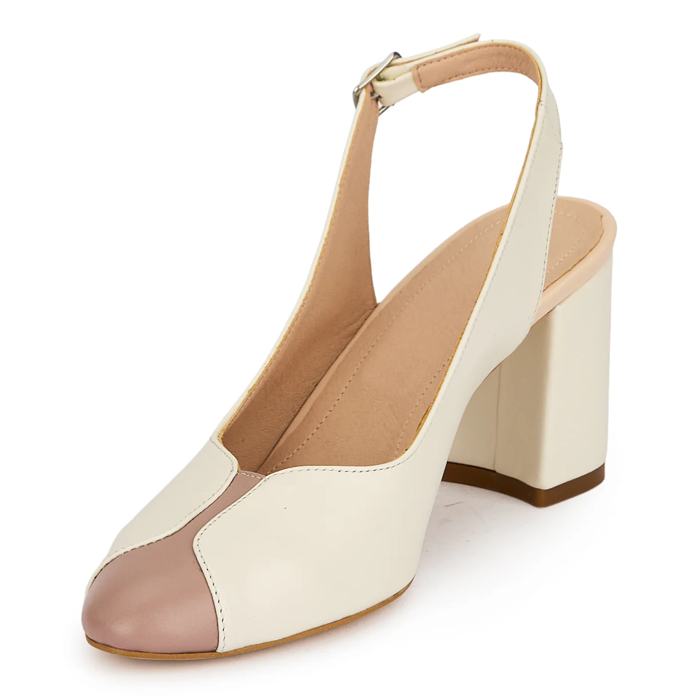 Pantofi dama din piele naturala crem cu toc gros 7 cm 19623 - Image 3