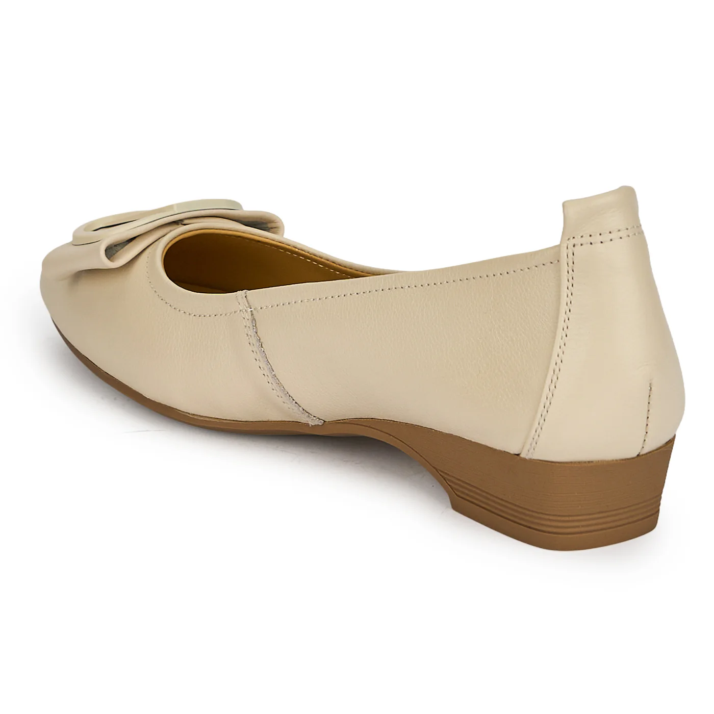 Pantofi dama din piele naturala crem cu toc mic 2.5 cm 19367 - Image 2