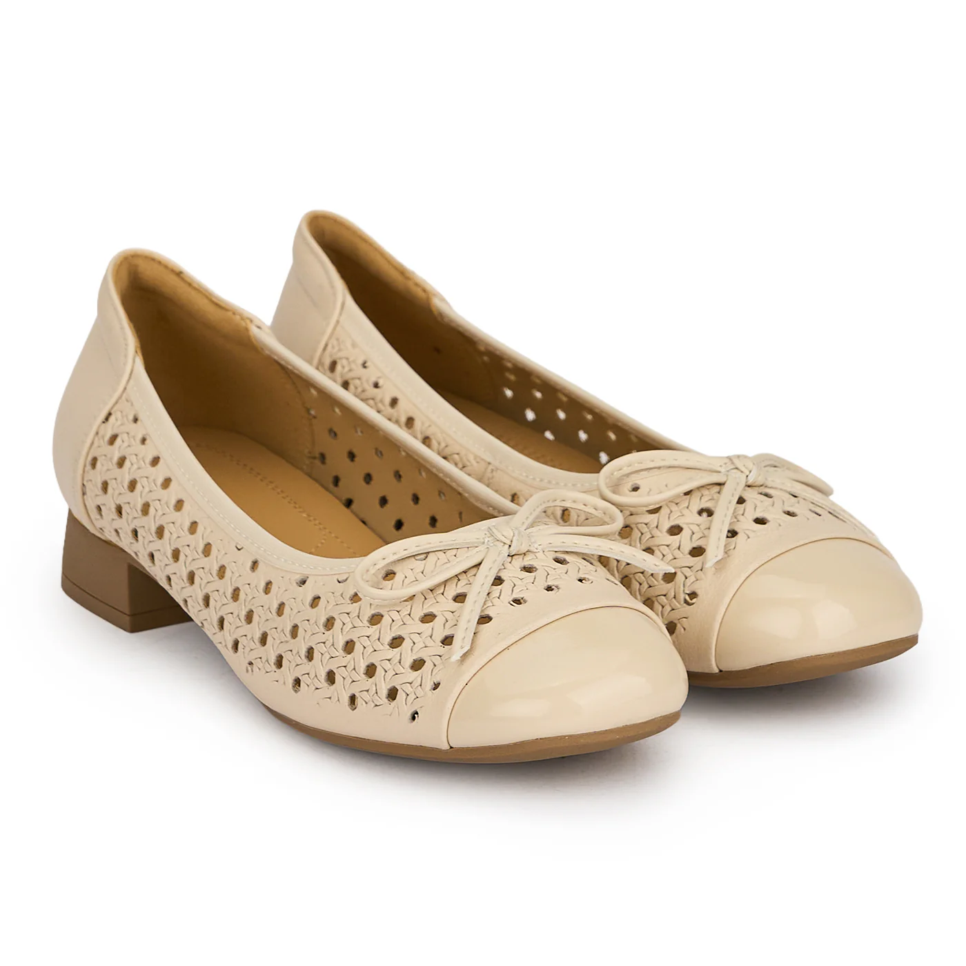 Pantofi dama din piele naturala crem cu toc mic 2 cm 19581 - Image 4