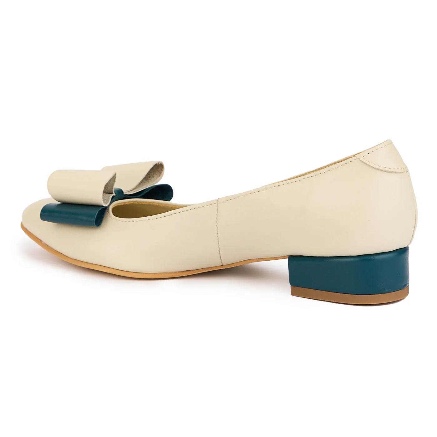 Pantofi dama din piele naturala crem cu toc mic 3 cm 16854 - Image 2