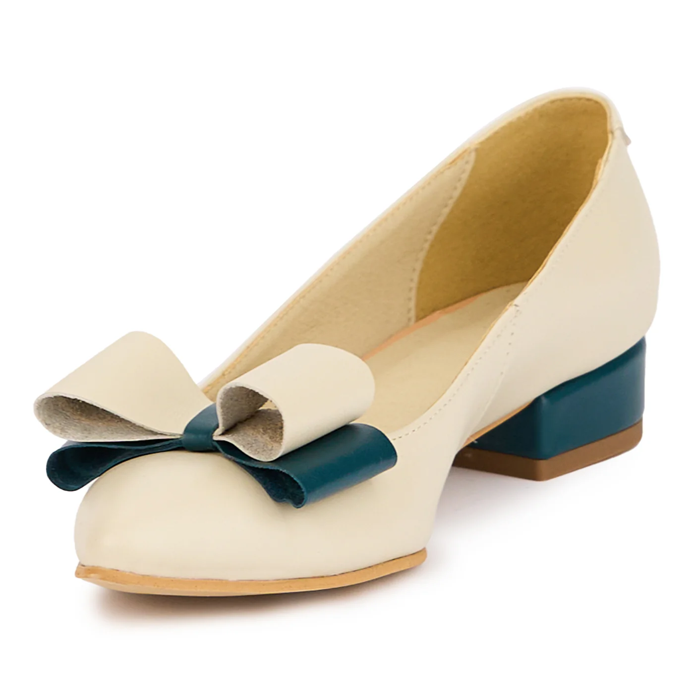 Pantofi dama din piele naturala crem cu toc mic 3 cm 16854 - Image 3