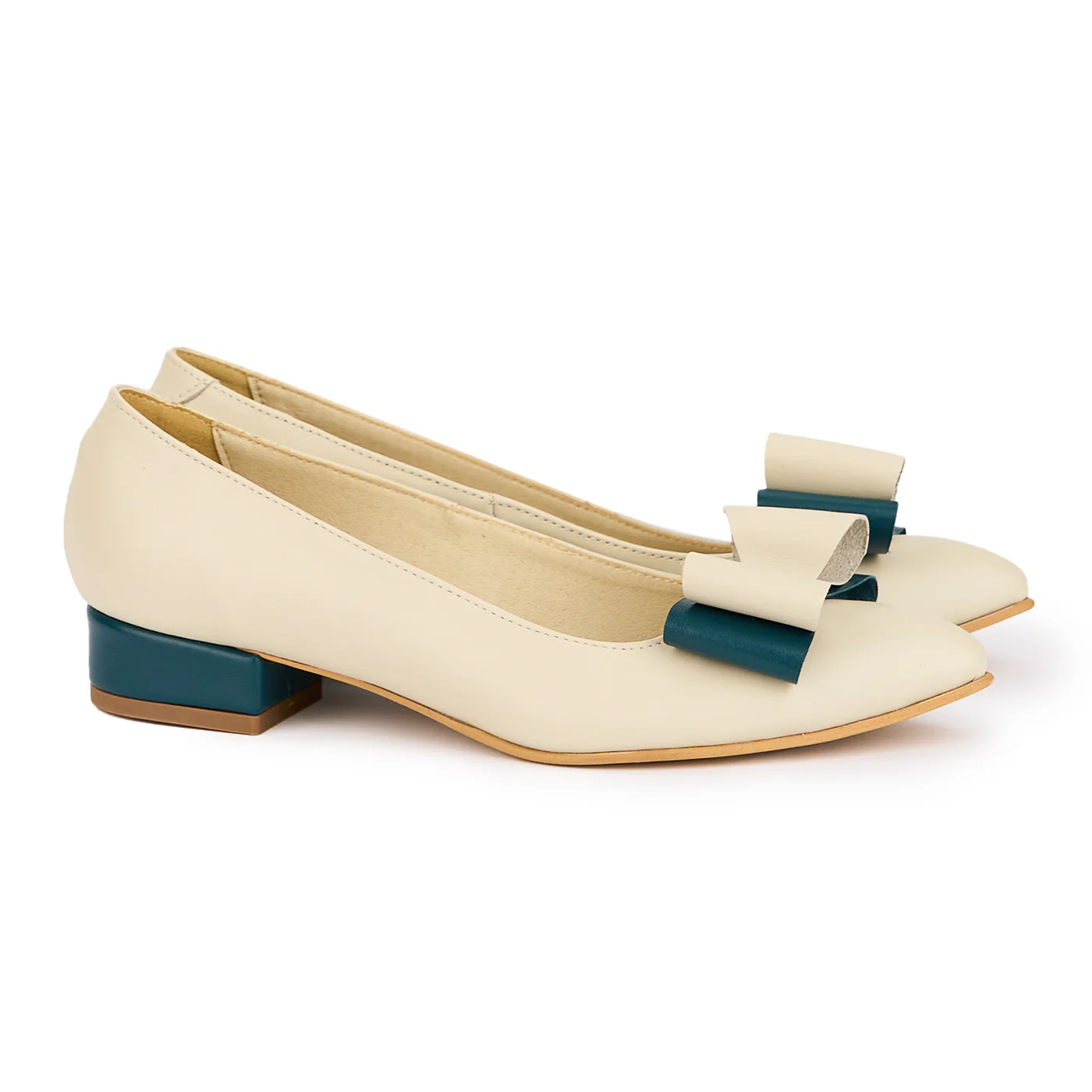 Pantofi dama din piele naturala crem cu toc mic 3 cm 16854 - Image 4