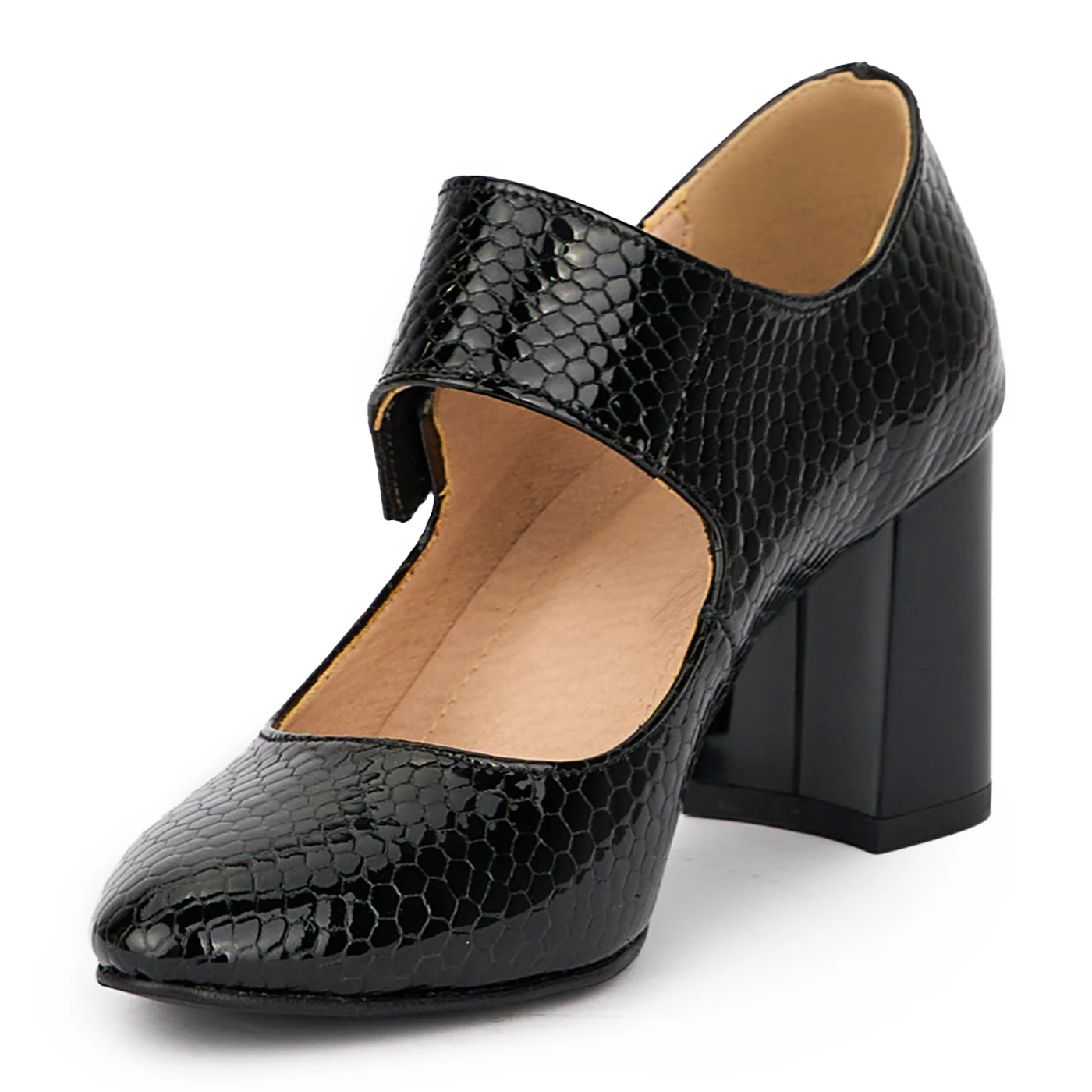 Pantofi dama din piele naturala cu bareta pe glezna si toc gros 7.5 cm 15414 - Image 3