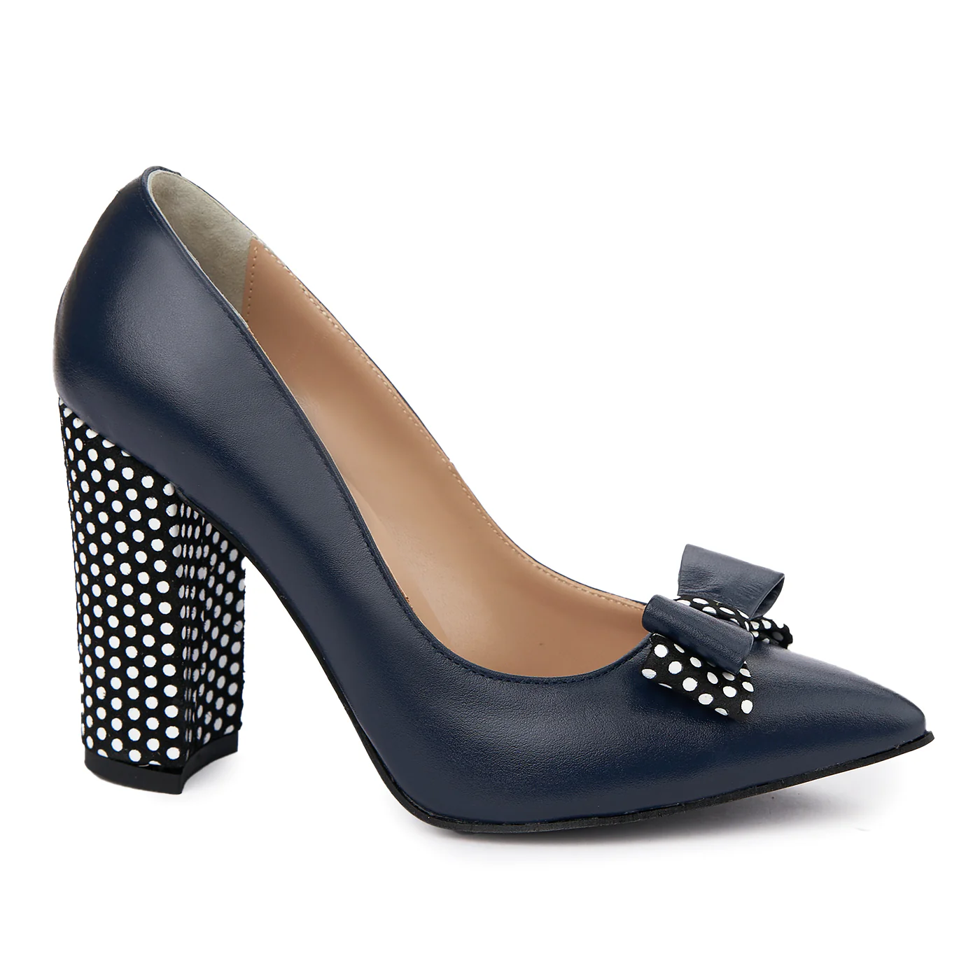 Pantofi dama din piele naturala cu toc imbracat 4941
