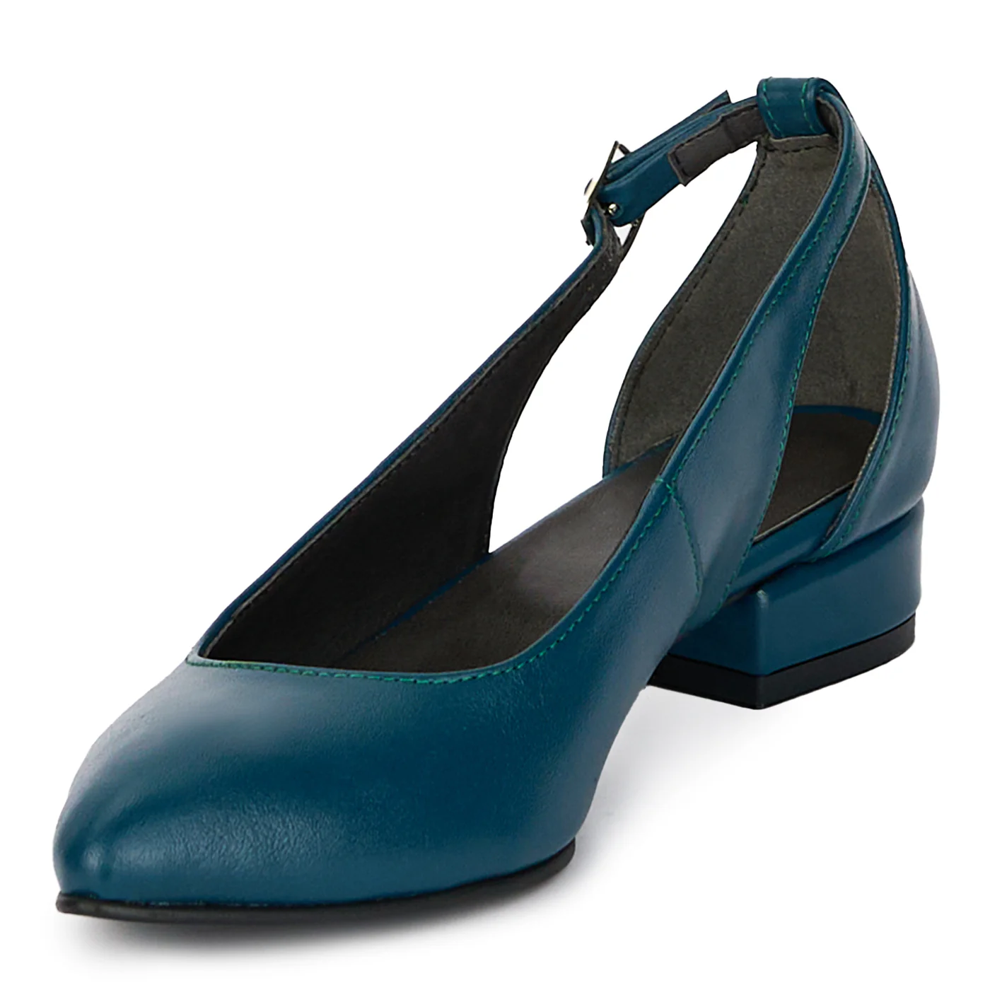 Pantofi dama din piele naturala verde albastrui cu toc mic 3 cm 17936 - Image 3