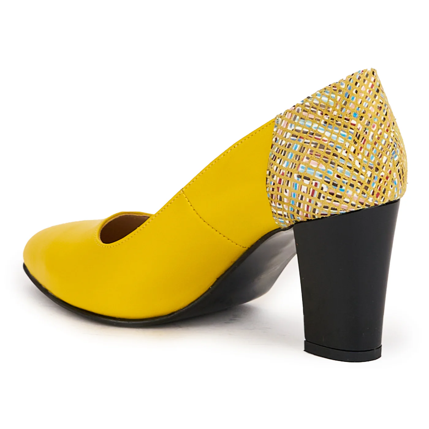 Pantofi dama din piele naturala galben cu toc gros 7.5 cm 16728 - Image 2