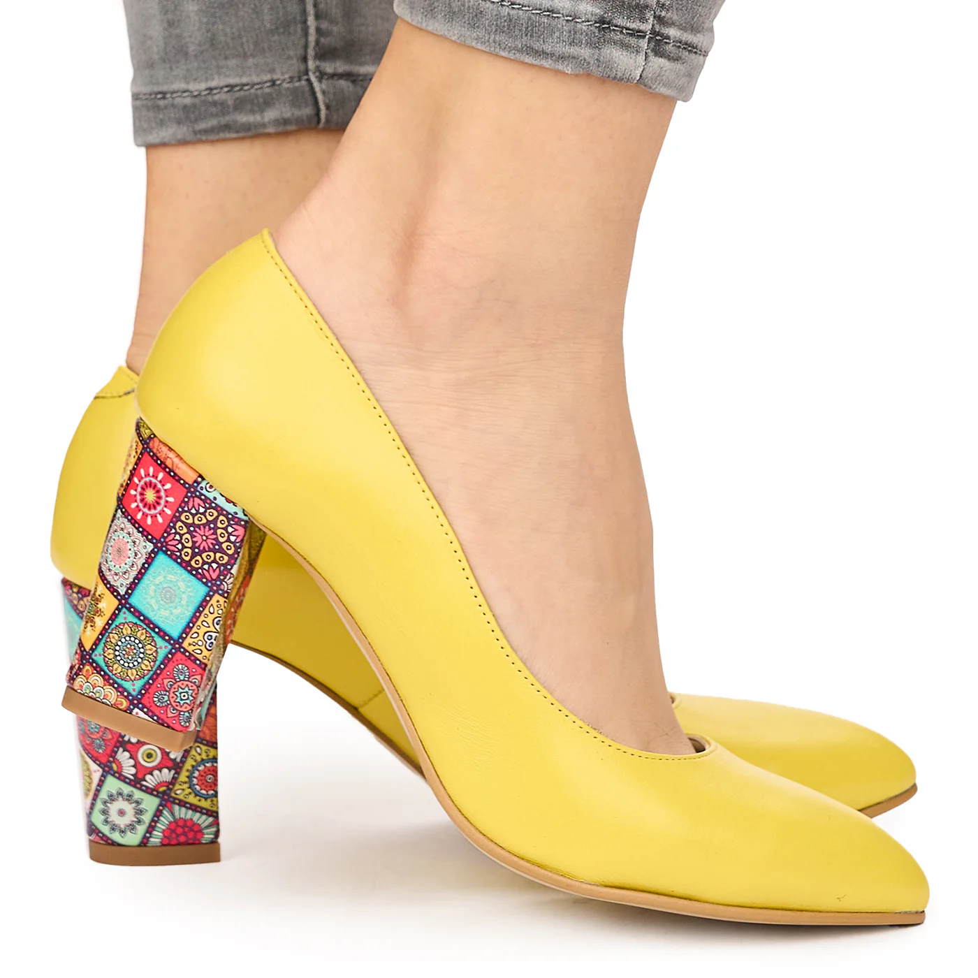 Pantofi dama din piele naturala galbena 9209