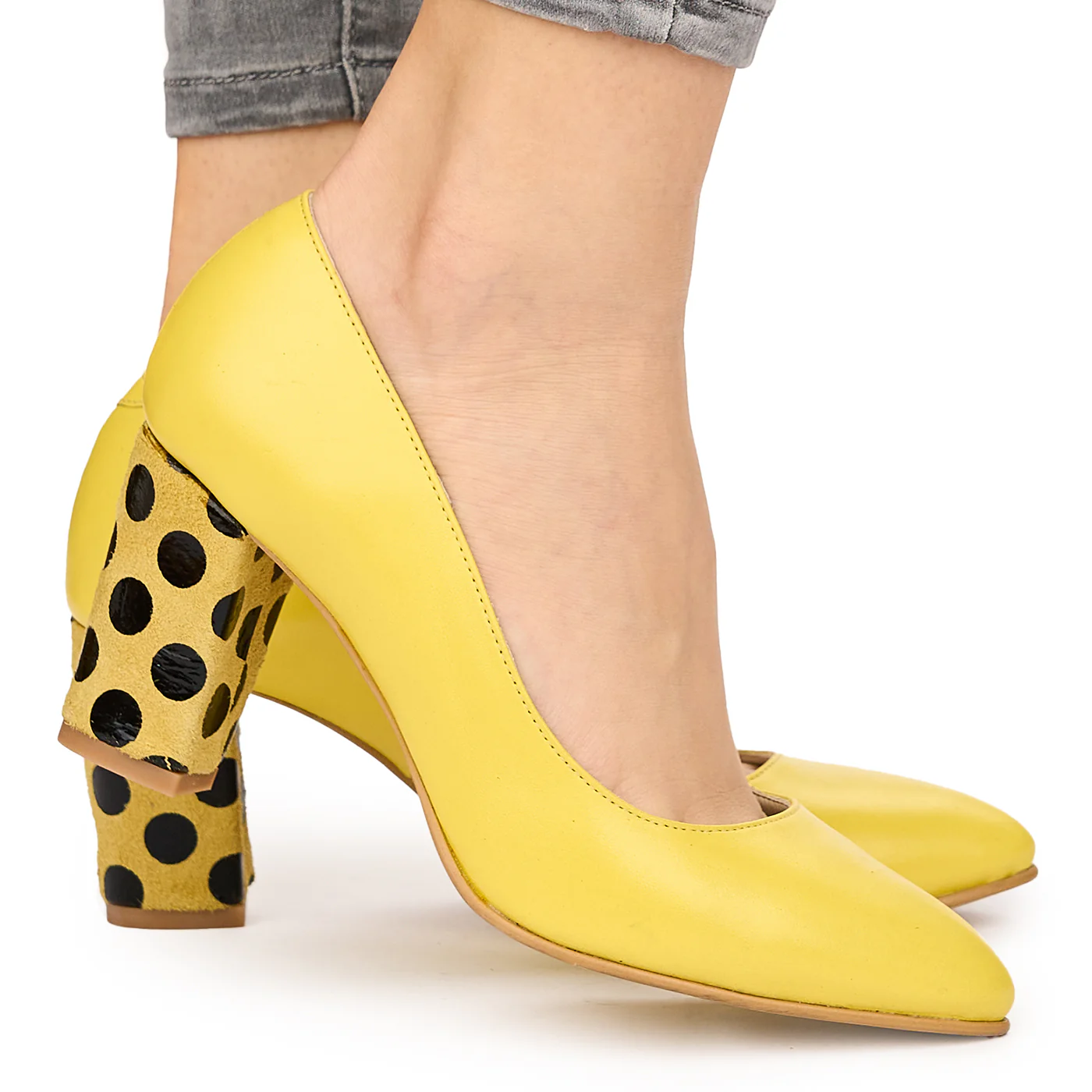 Pantofi dama din piele naturala galbena 9210