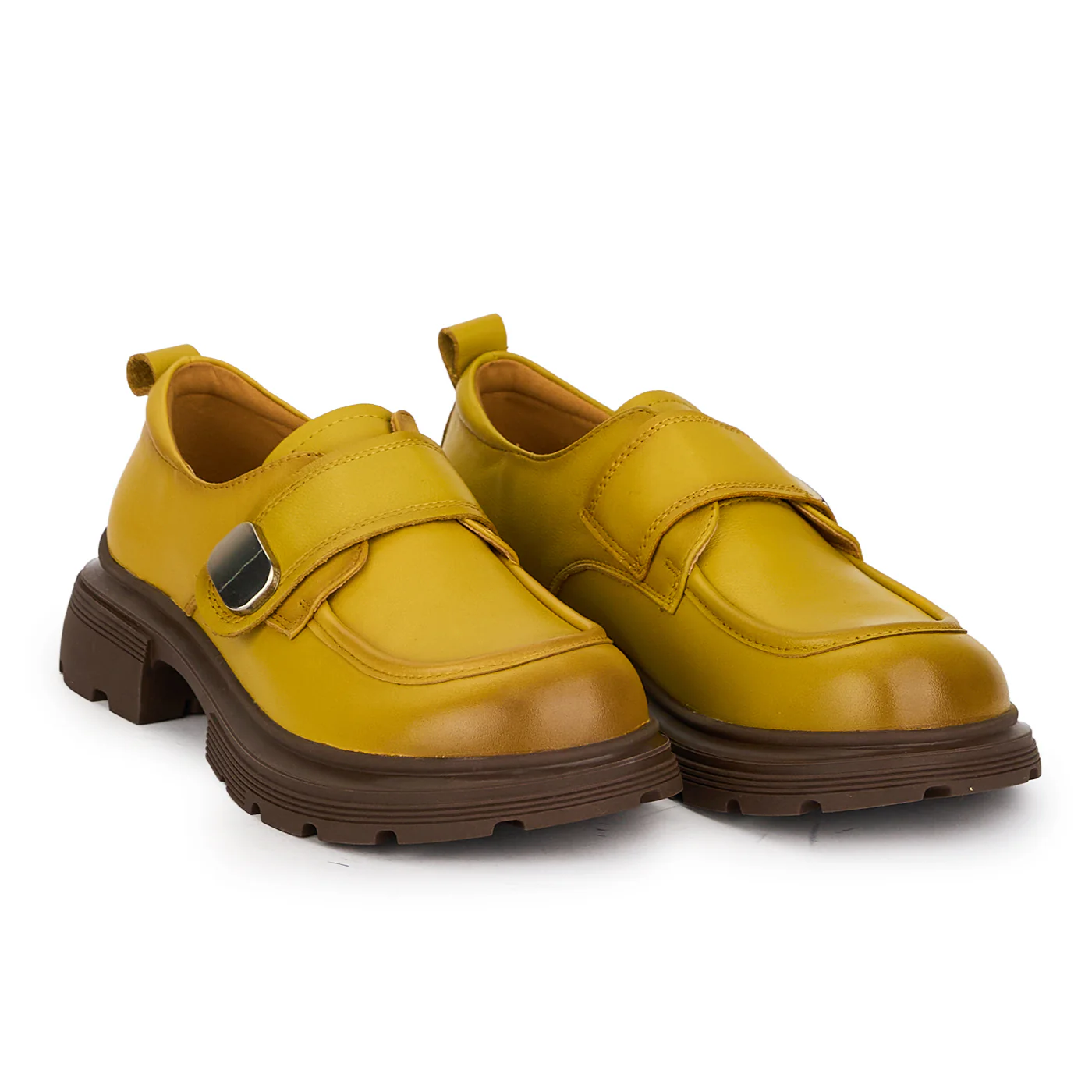 Pantofi dama din piele naturala galbena cu accesoriu metalic 18712 - Image 4