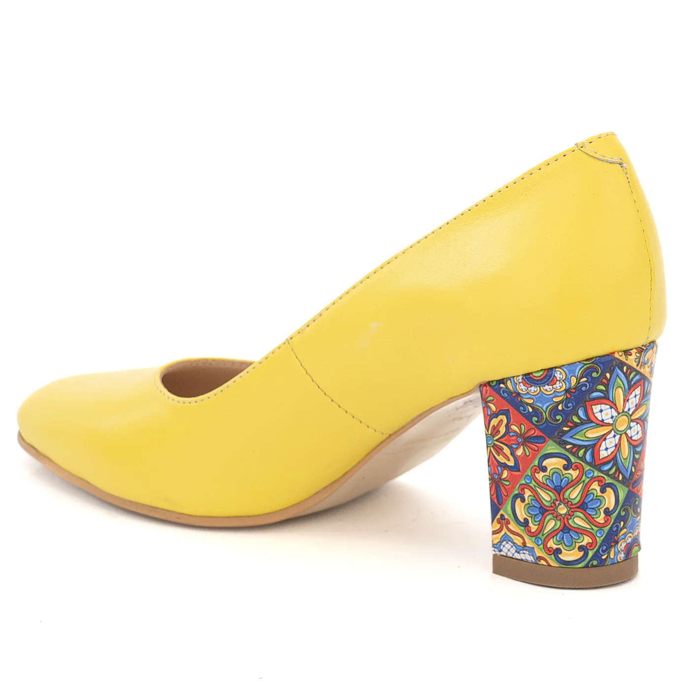 Pantofi dama din piele naturala galbena cu toc gros 13996 - Image 2