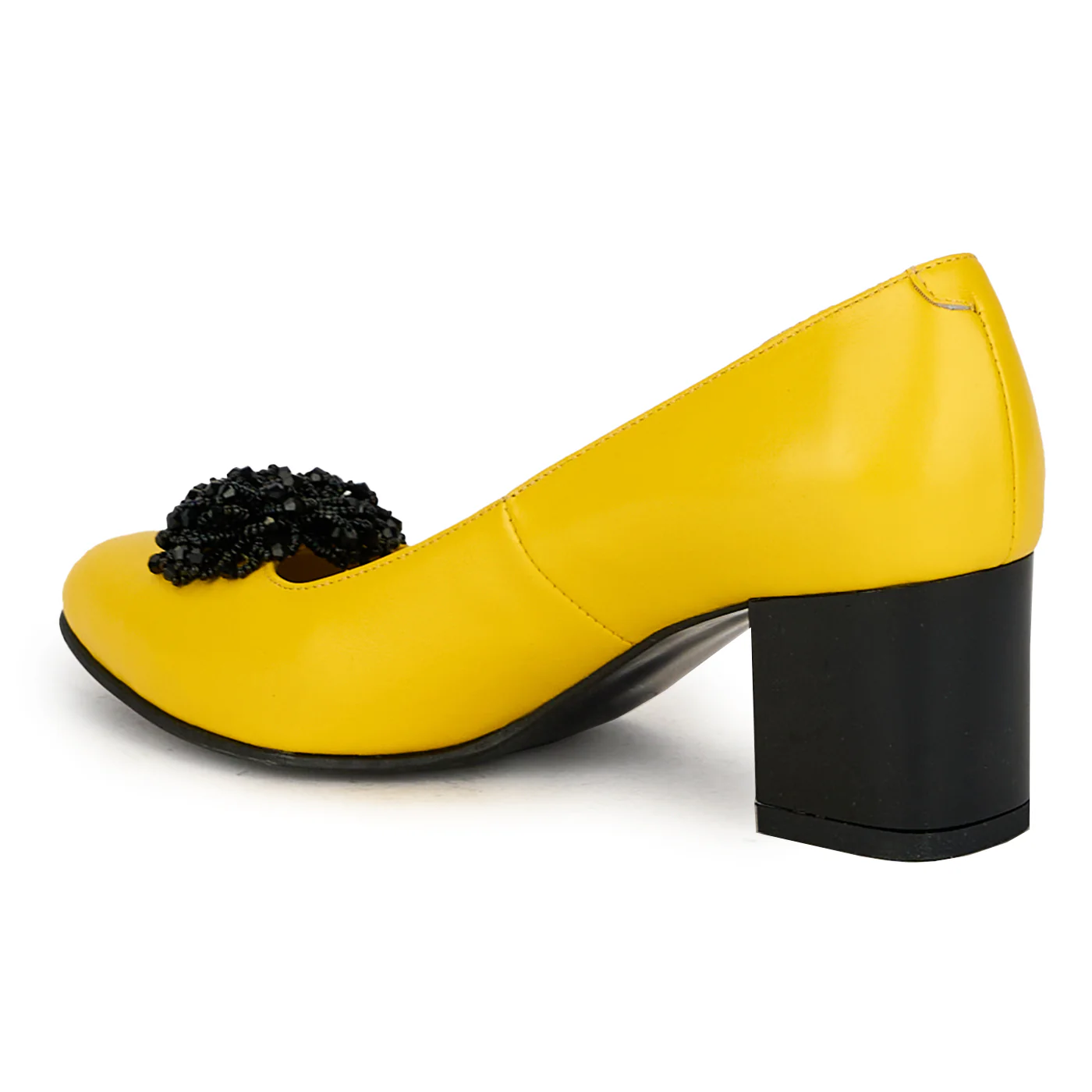 Pantofi dama din piele naturala galbena cu toc gros 17543 - Image 2