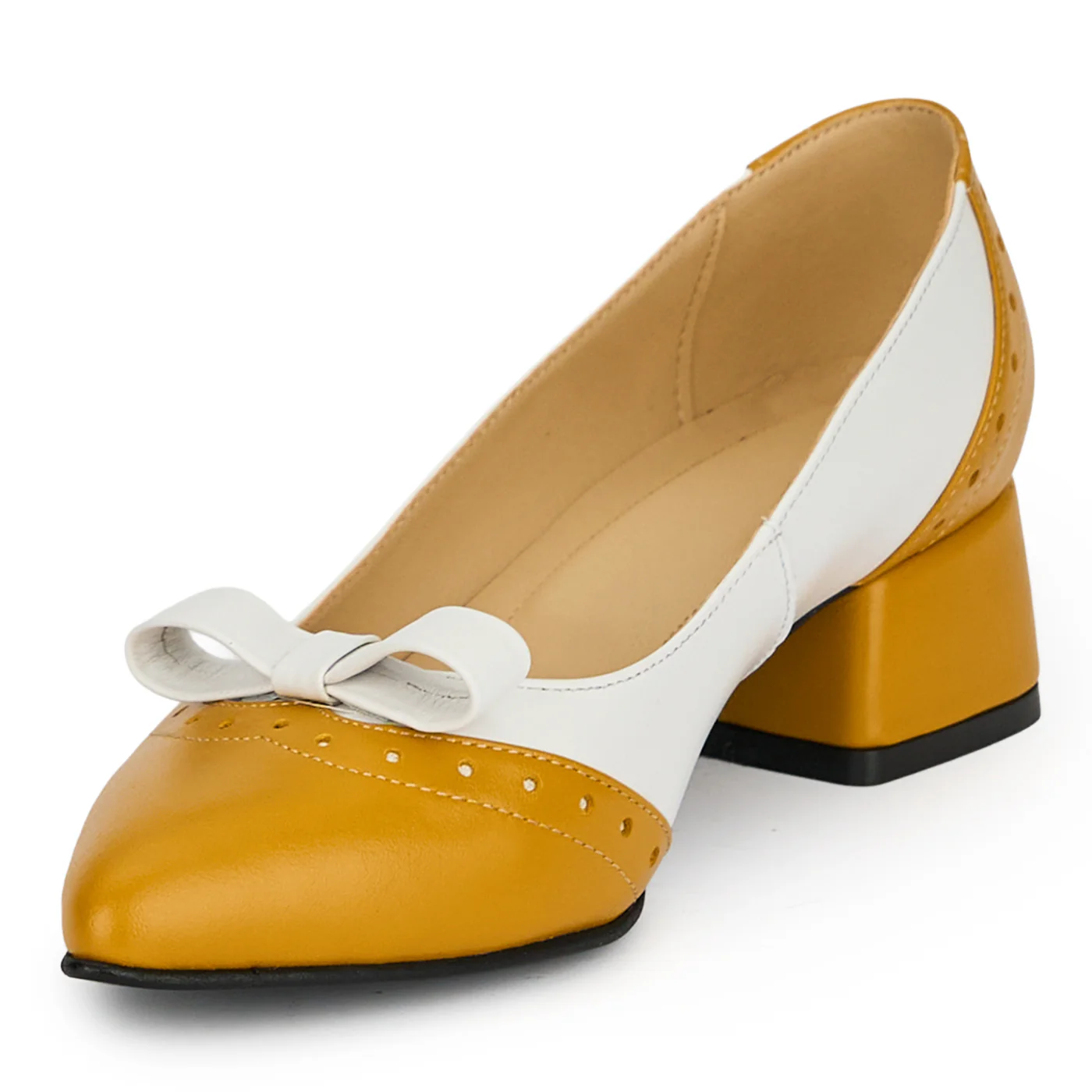 Pantofi dama din piele naturala galbena cu toc gros 4 cm 19218 - Image 3