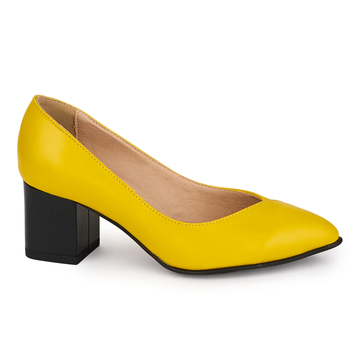 Pantofi dama din piele naturala galbena cu toc gros 5.5 cm 18499