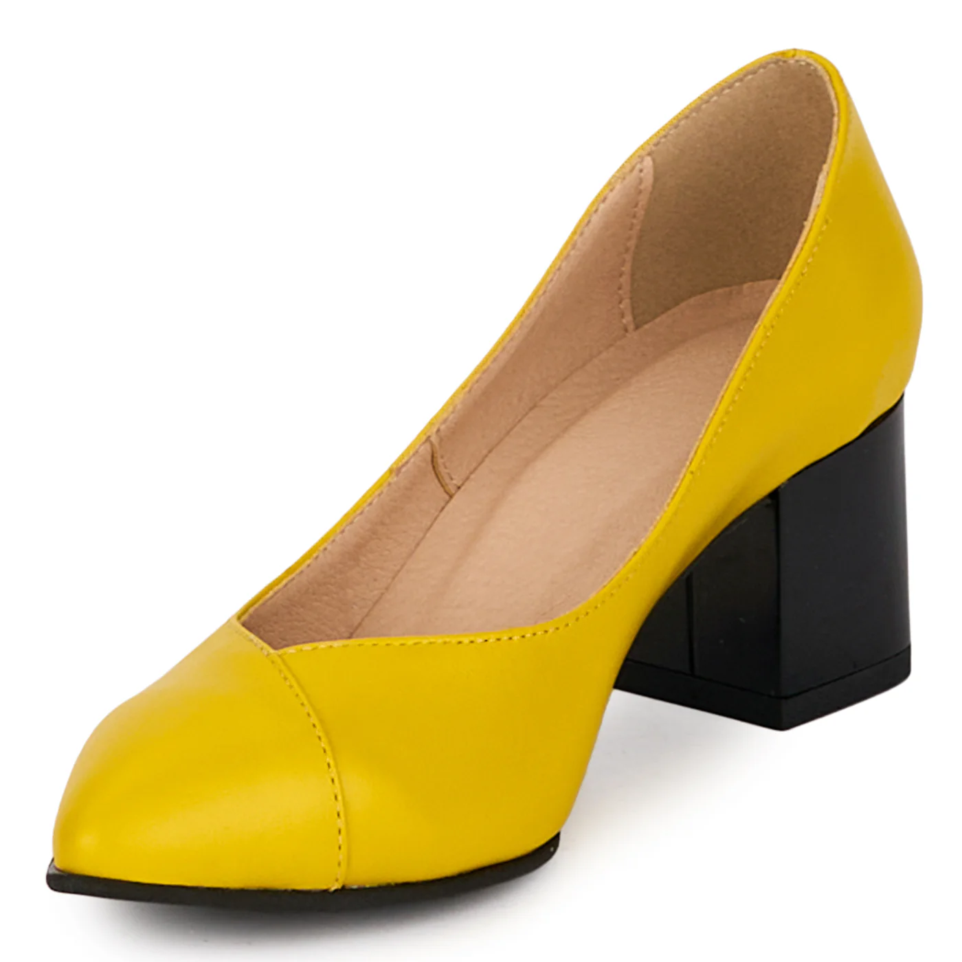 Pantofi dama din piele naturala galbena cu toc gros 5.5 cm 18499 - Image 3