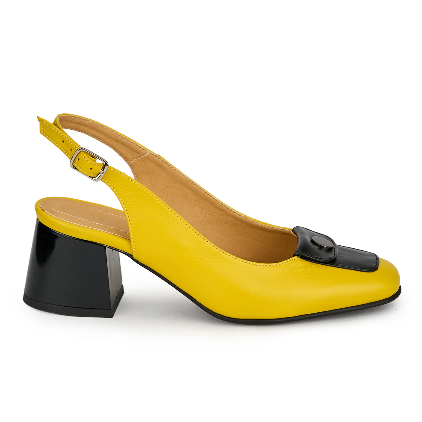 Pantofi dama din piele naturala galbena cu toc gros 5.5 cm 19834