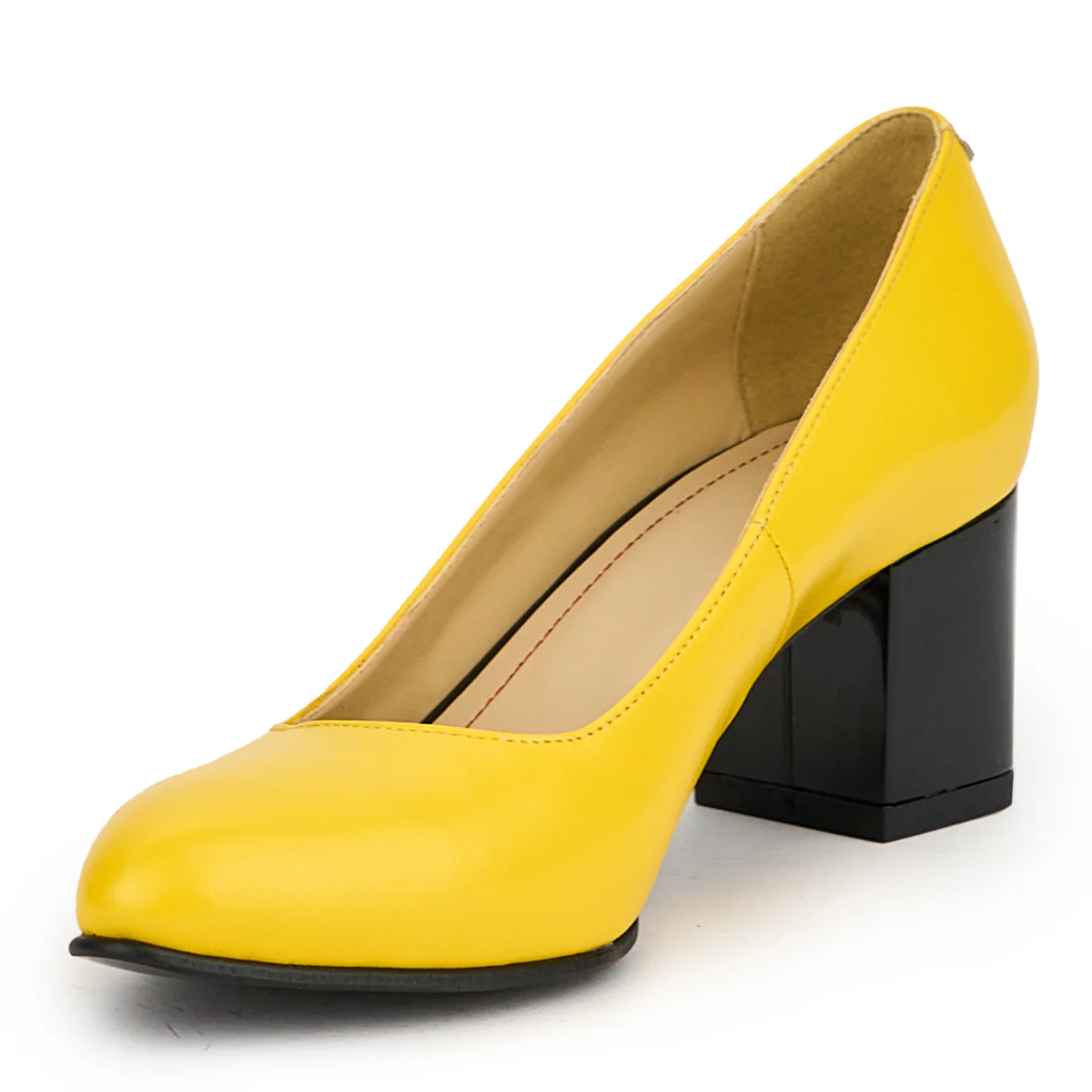 Pantofi dama din piele naturala galbena cu toc gros 6 cm 15137 - Image 3