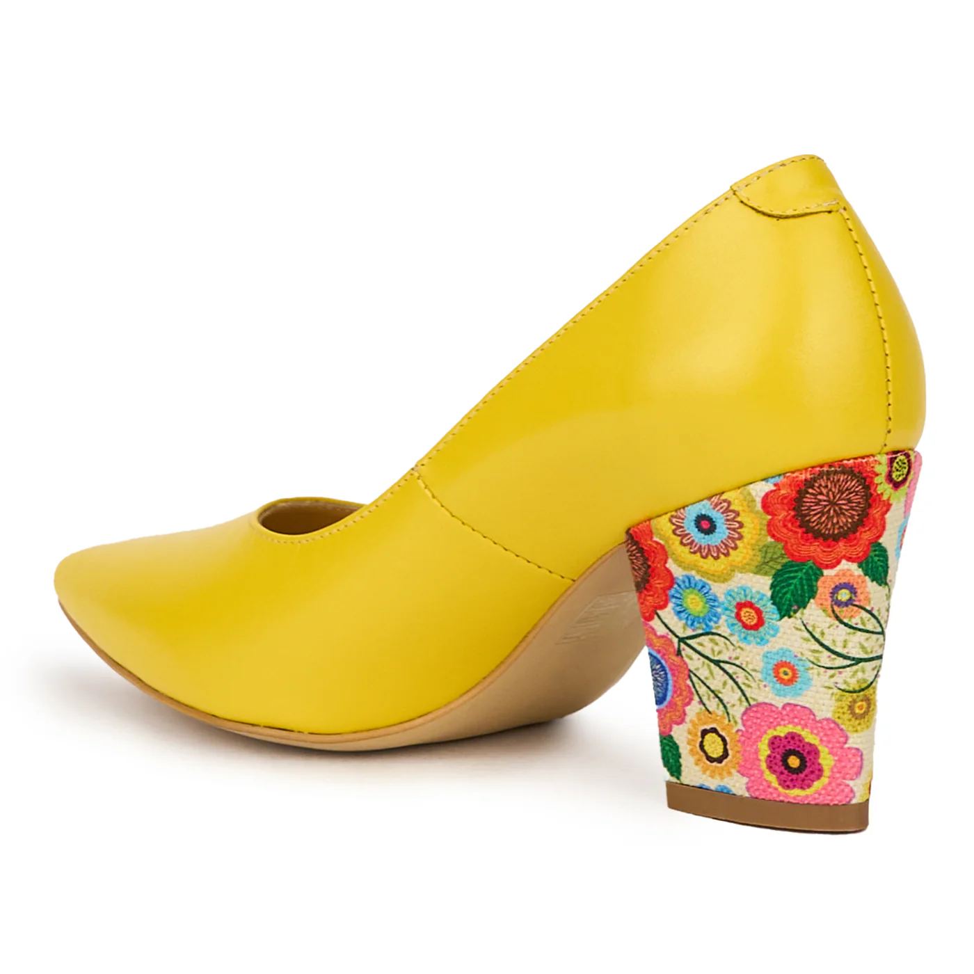 Pantofi dama din piele naturala galbena cu toc gros 6 cm 15557 - Image 2