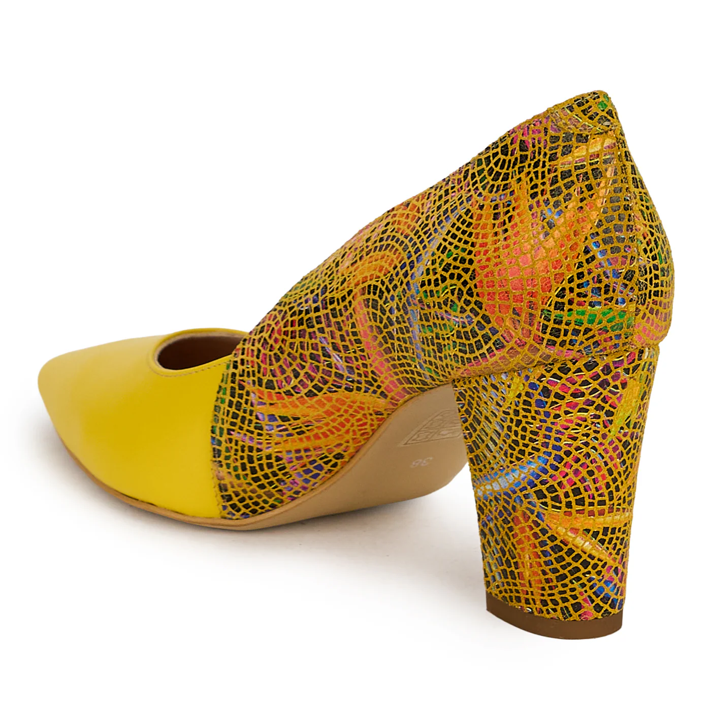 Pantofi dama din piele naturala galbena cu toc gros 7.5 cm 19809 - Image 2