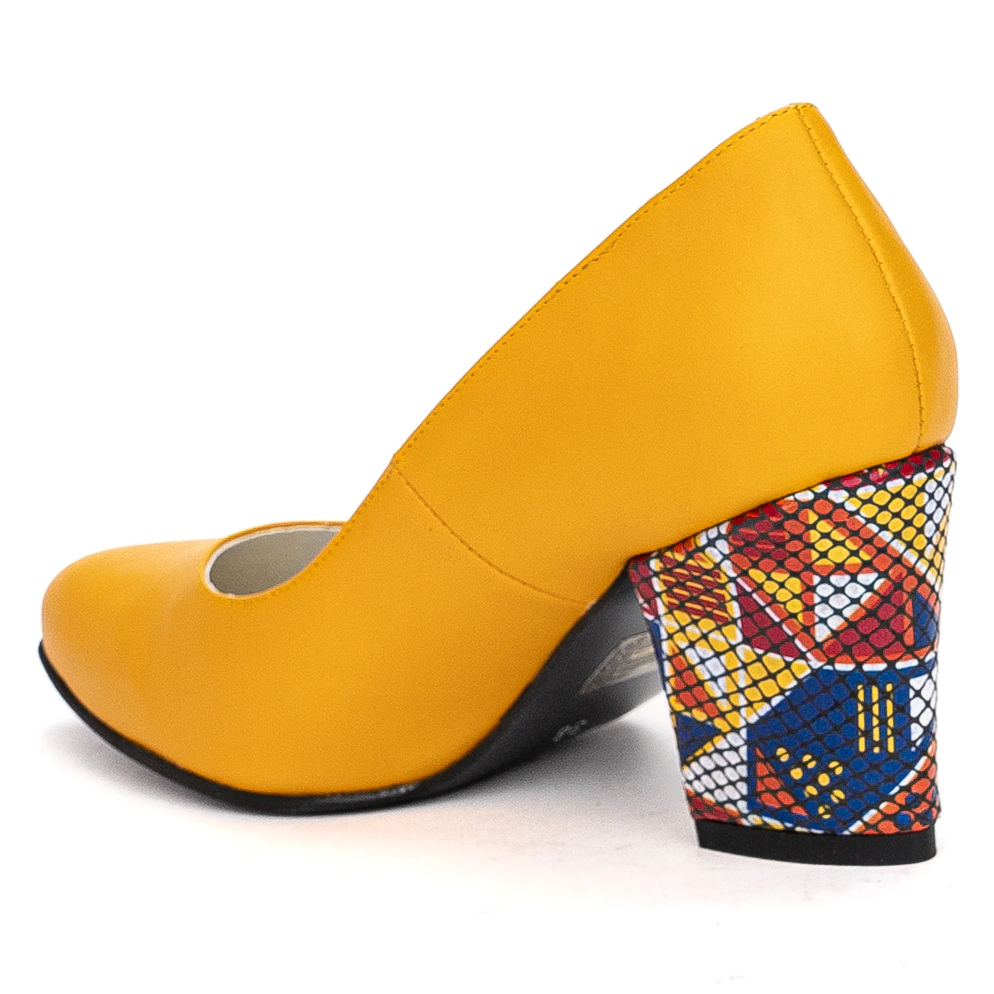 Pantofi dama din piele naturala galbena cu toc gros 7.5cm 13705 - Image 2