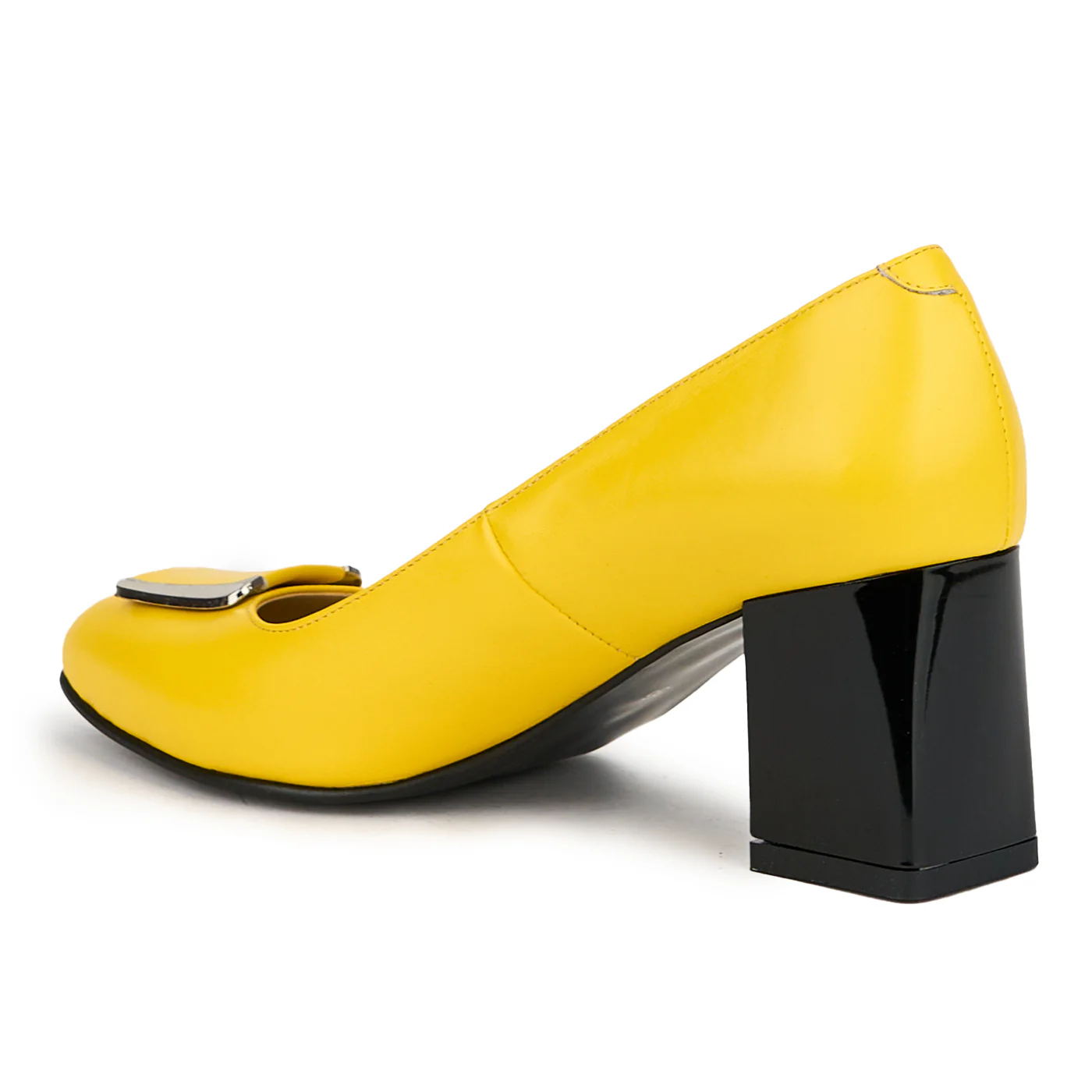 Pantofi dama din piele naturala galbena cu toc gros 7 cm 15047 - Image 2