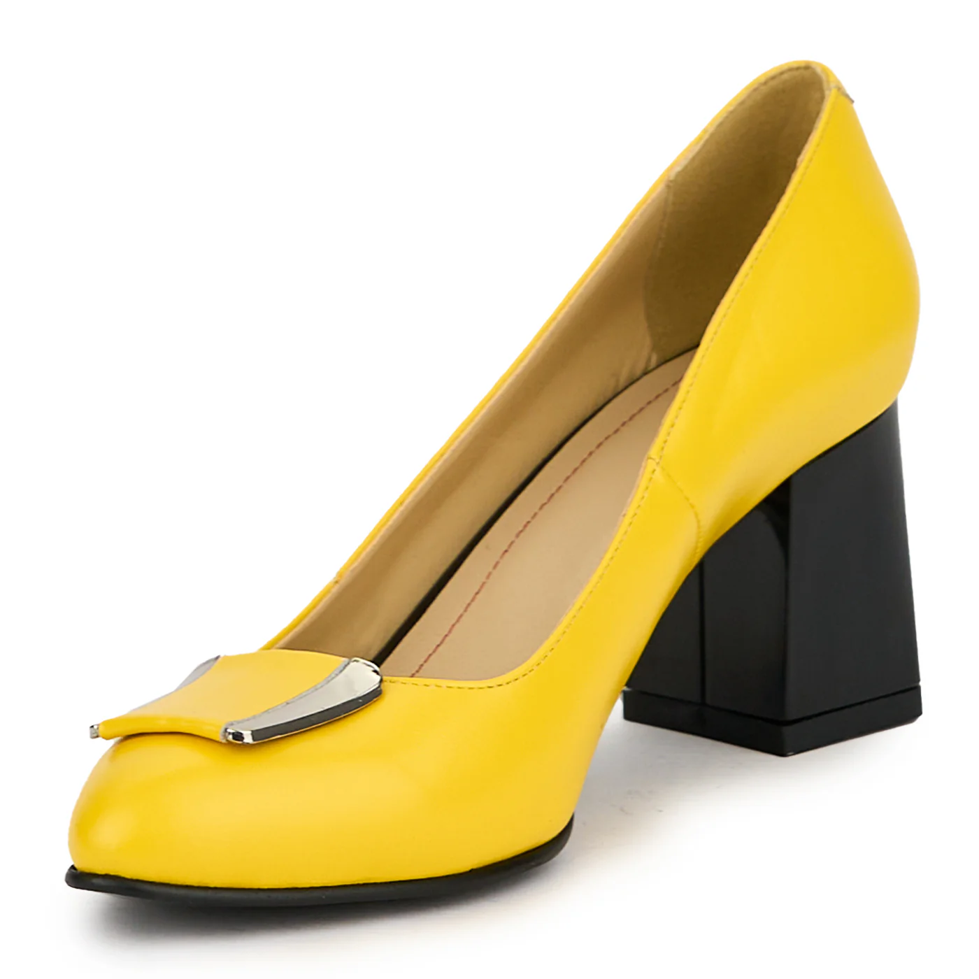 Pantofi dama din piele naturala galbena cu toc gros 7 cm 15047 - Image 3