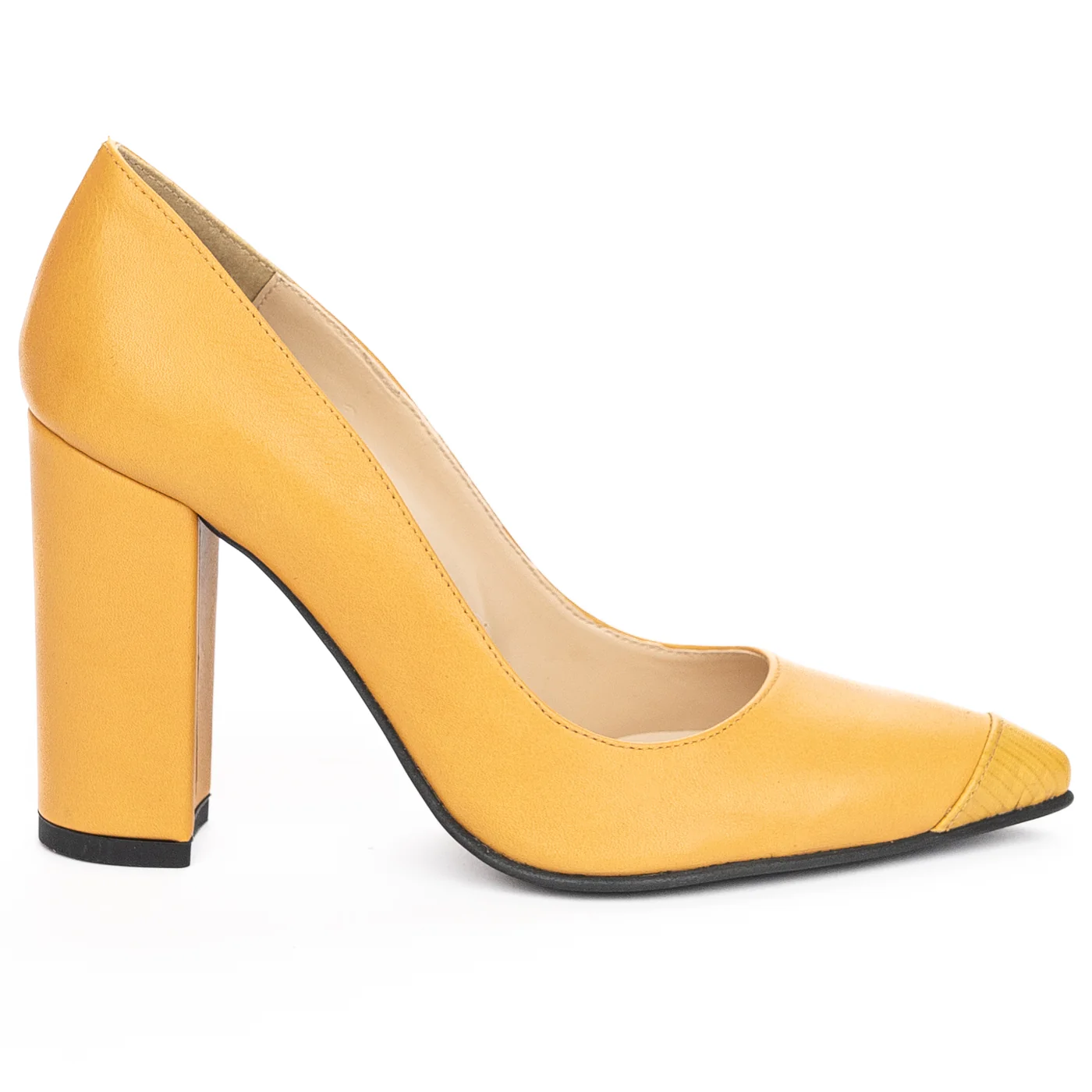 Pantofi dama din piele naturala galbena cu toc gros 9.5 cm 13931