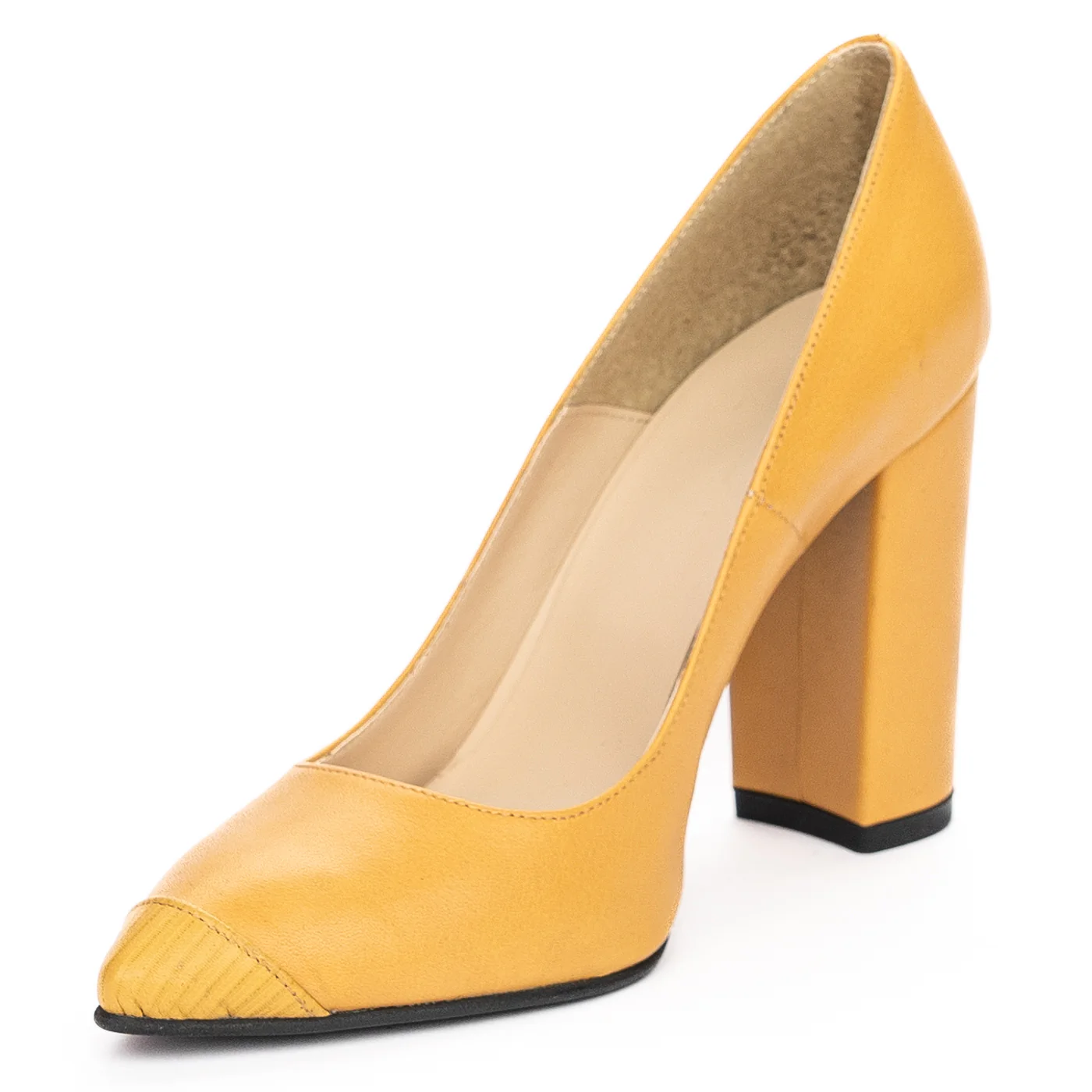 Pantofi dama din piele naturala galbena cu toc gros 9.5 cm 13931 - Image 3