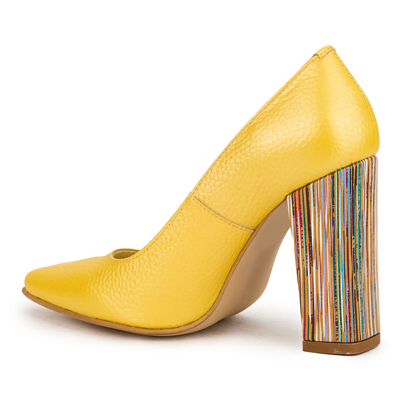Pantofi dama din piele naturala galbena cu toc gros 9.5 cm 16973 - Image 2