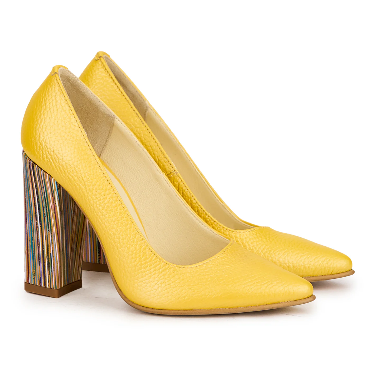 Pantofi dama din piele naturala galbena cu toc gros 9.5 cm 16973 - Image 4