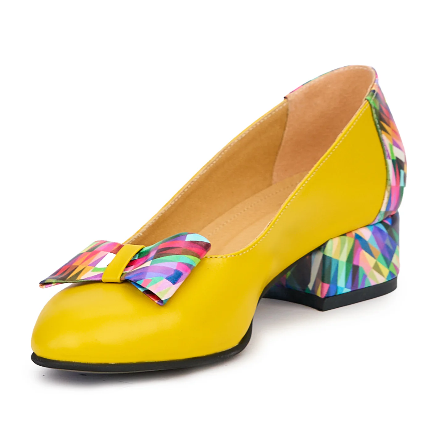 Pantofi dama din piele naturala galbena cu toc mic 3.5 cm 14494 - Image 3