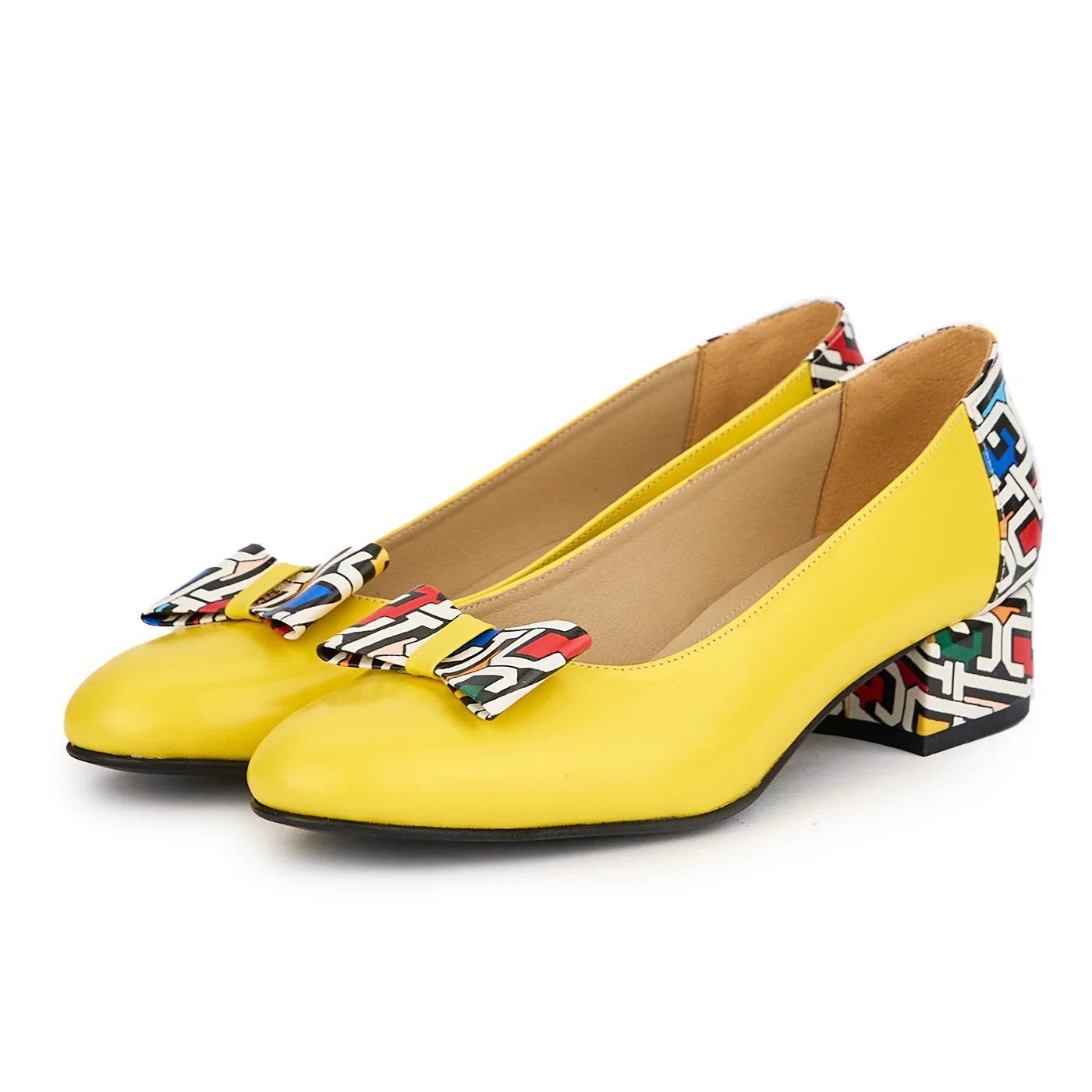 Pantofi dama din piele naturala galbena cu toc mic 3.5 cm 16237 - Image 3