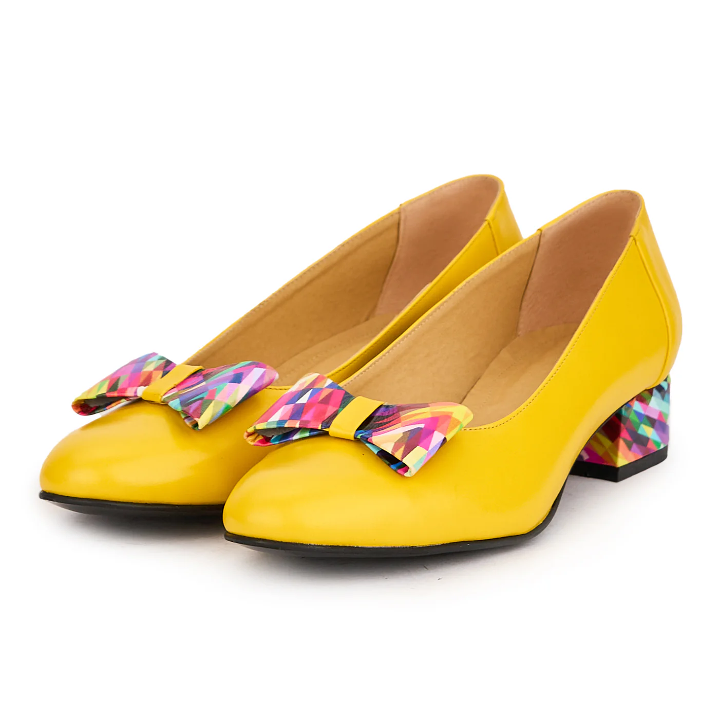 Pantofi dama din piele naturala galbena cu toc mic 3.5 cm 16475 - Image 3