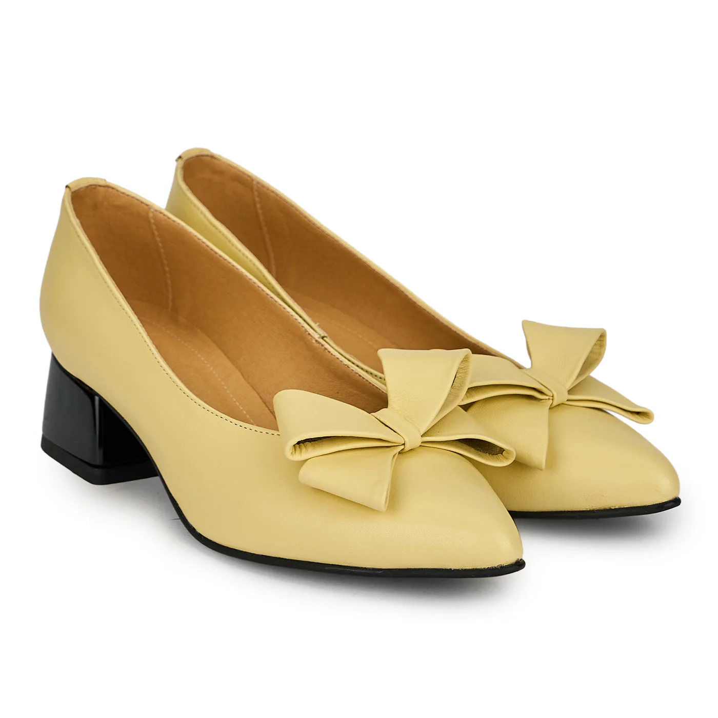 Pantofi dama din piele naturala galbena cu toc mic 4 cm 19837 - Image 4