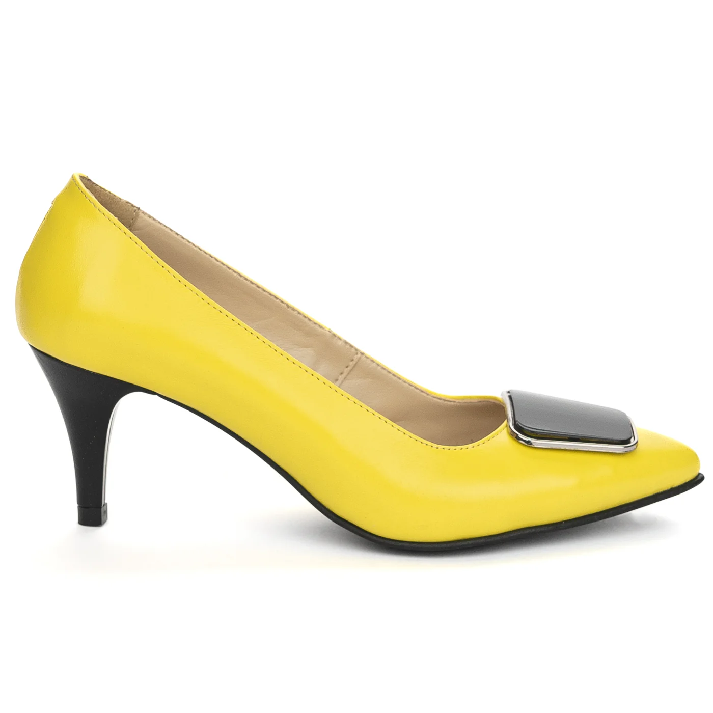Pantofi dama din piele naturala galbena cu toc subtire 6.5 cm 13852