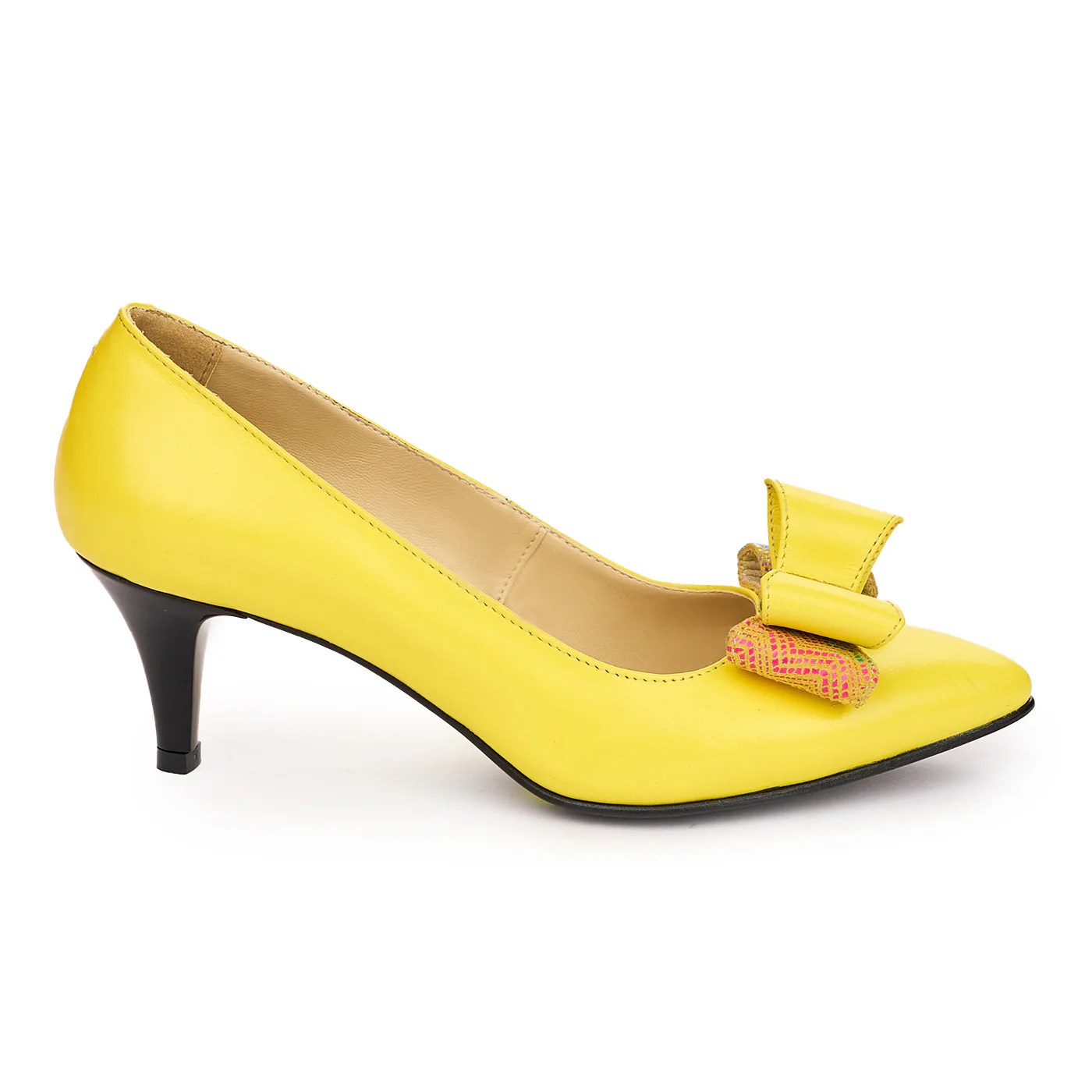 Pantofi dama din piele naturala galbena cu toc subtire 6 cm 13775